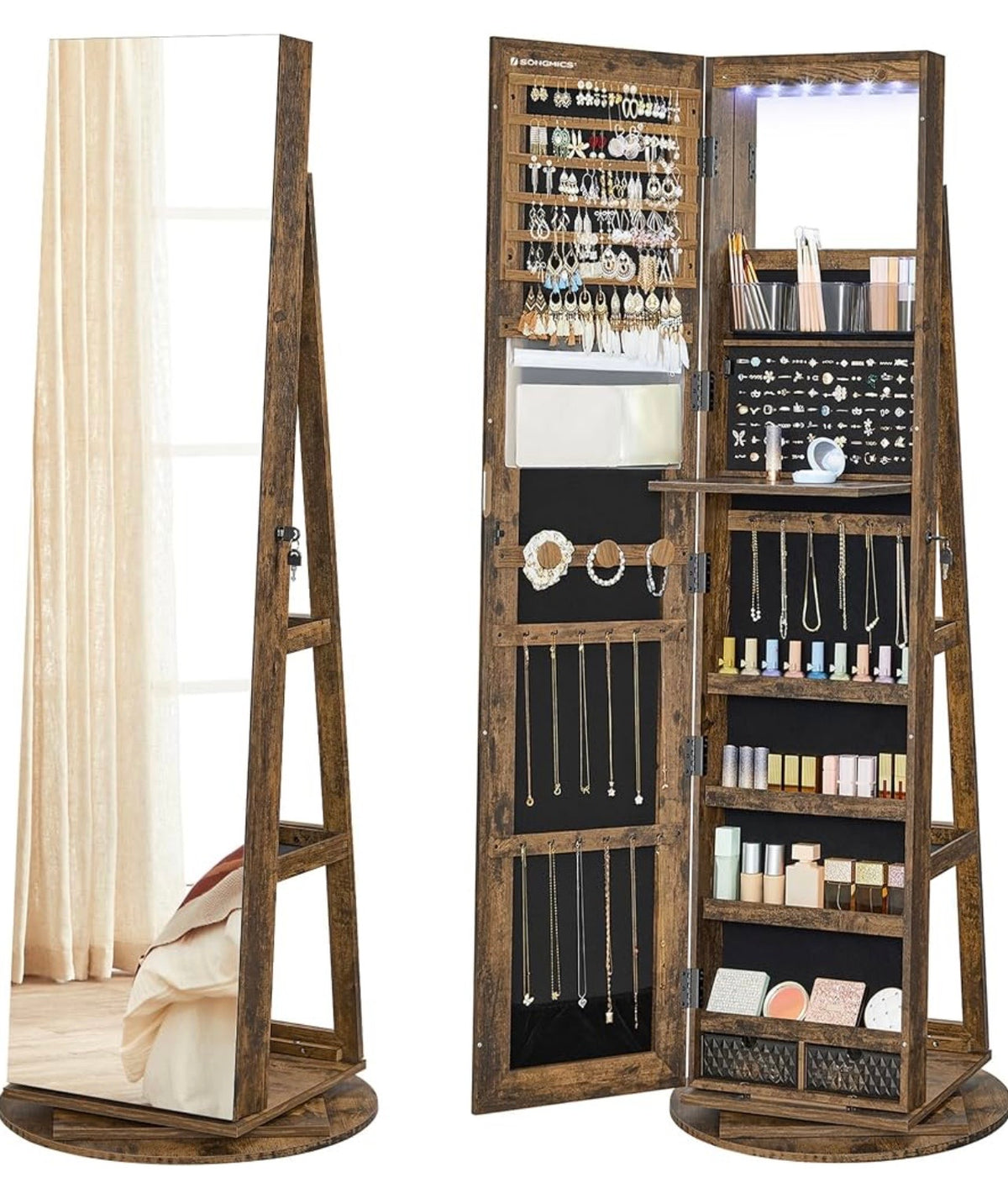 TidyLiving™ 3-in-1 Full-Length Mirror Jewelry Cabinet with 360° Swivel Storage