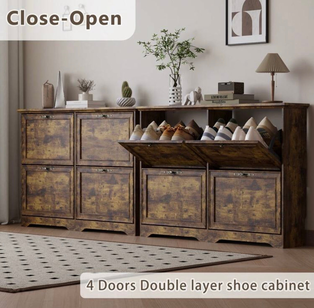 TidyLiving™ Rustic Flip-Door Shoe Storage Cabinet – Space Saving Entryway Organizer
