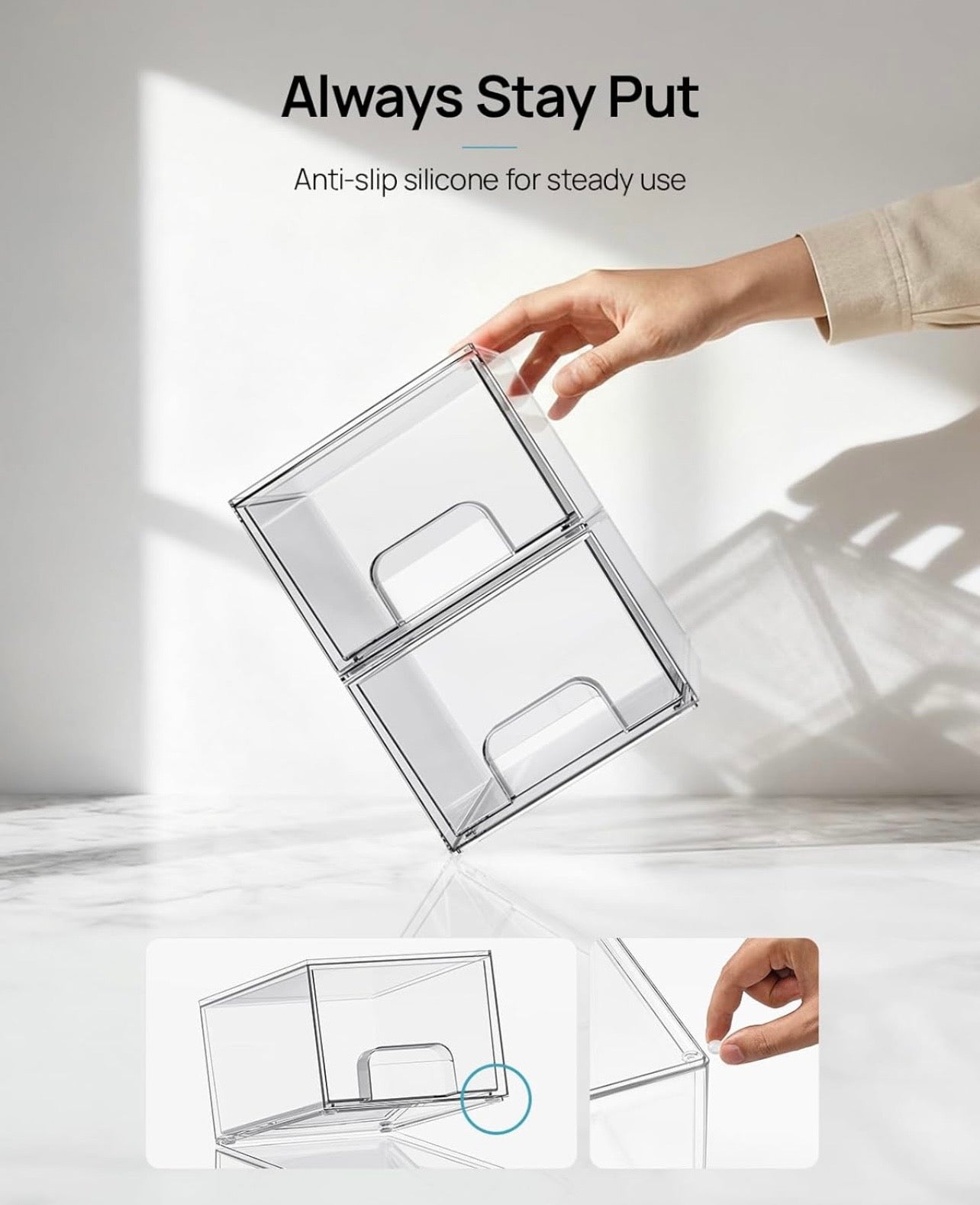 TidyLiving™ Stackable Clear Acrylic Storage Drawers – Modular Organizer Bins for Bathroom, Vanity, Kitchen & Pantry
