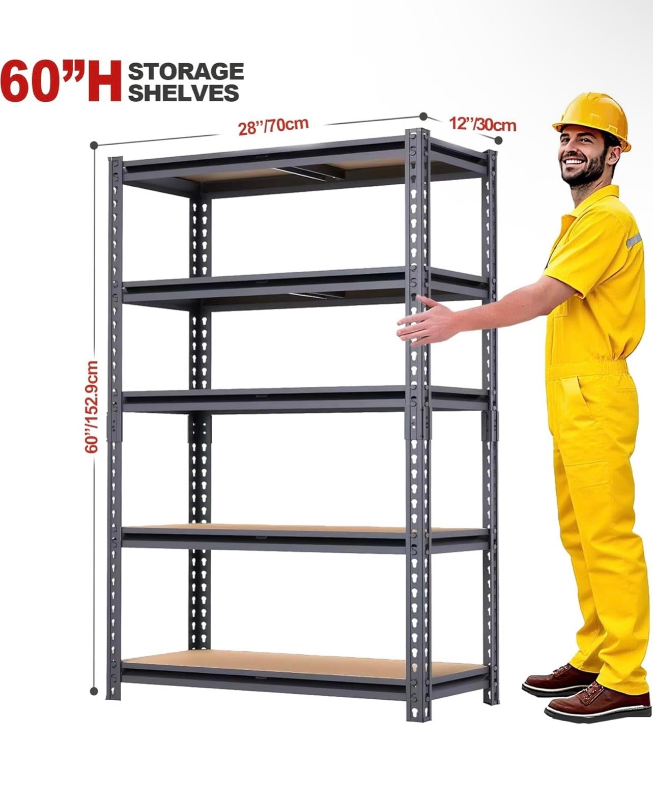 TidyLiving™ Heavy Duty Storage Rack (60” / 72”) – 5 Tier Adjustable Shelving