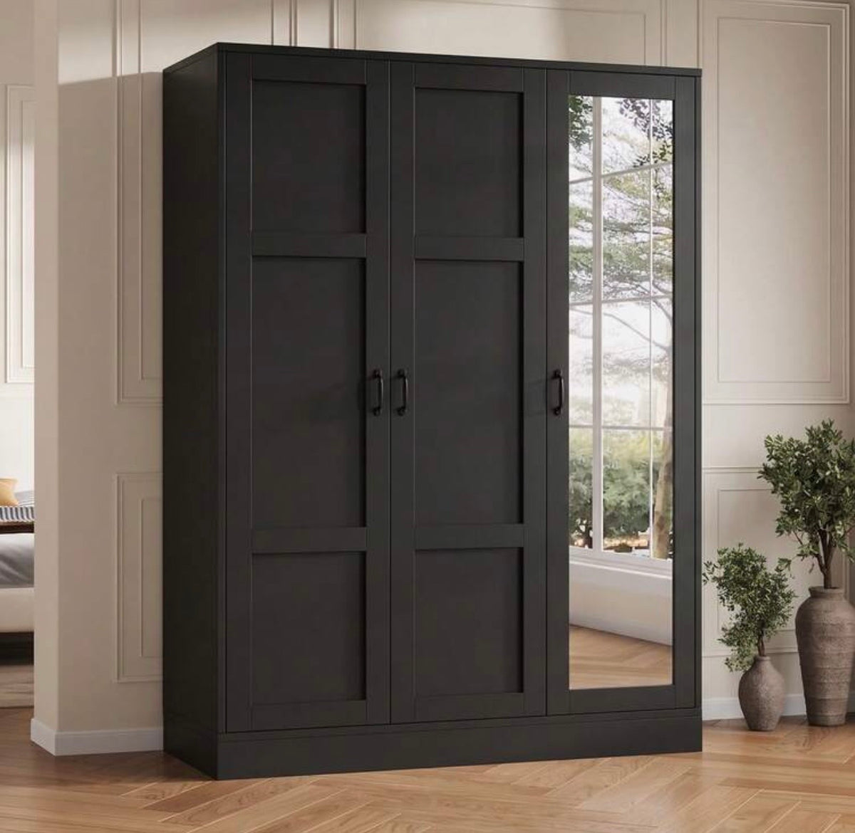 TidyLiving™ 3-Door Wardrobe with Full-Length Mirror, Hanging Rod & Adjustable Storage