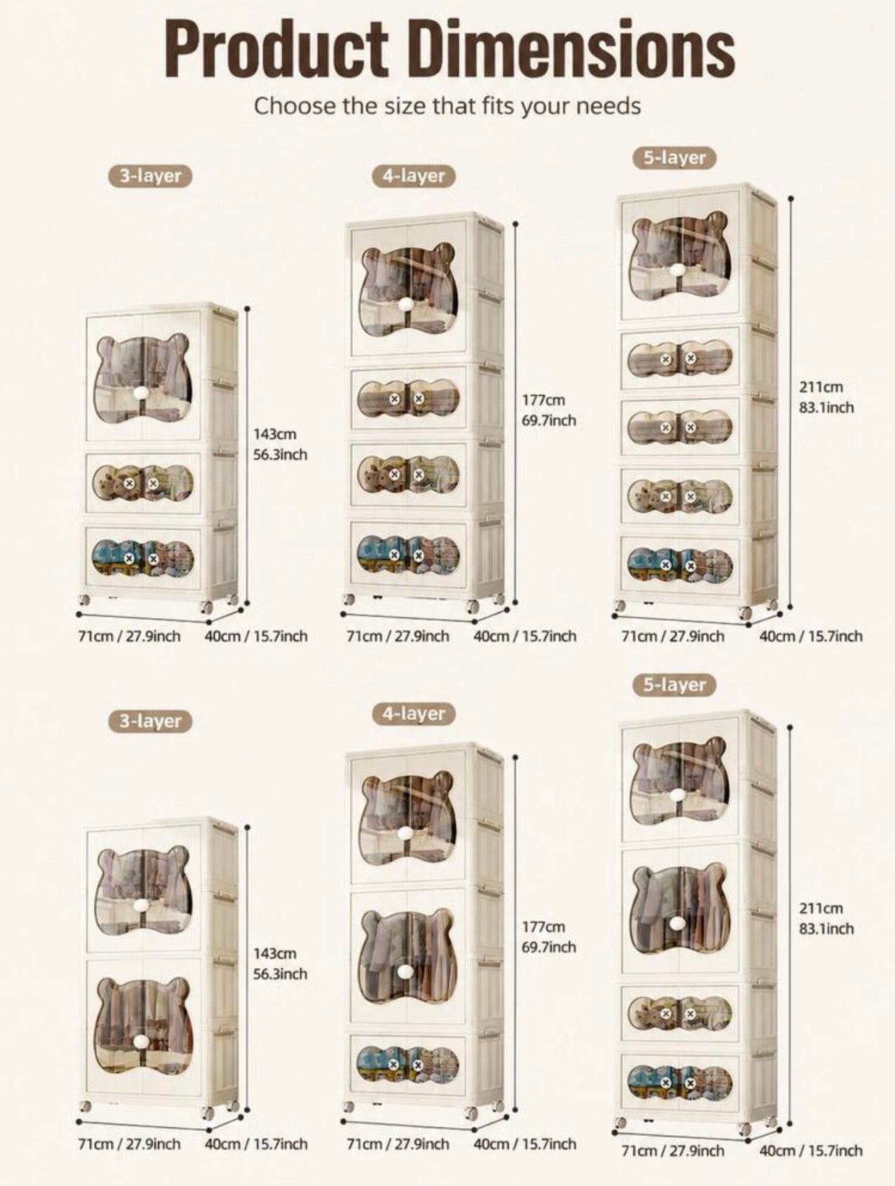TidyLiving™ Foldable Kids Wardrobe Closet with Storage Cabinets & Hanging Organizer