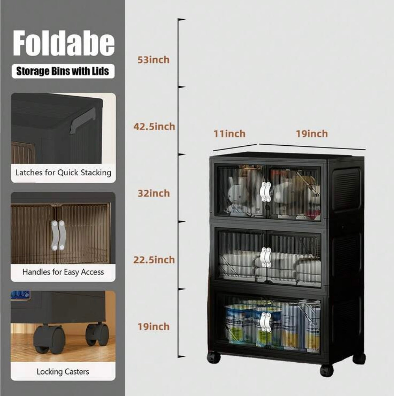 TidyLiving™ Foldable Storage Cabinet with Doors & Wheels – Stackable Organizer for Bedroom, Kitchen, Closet & Pantry