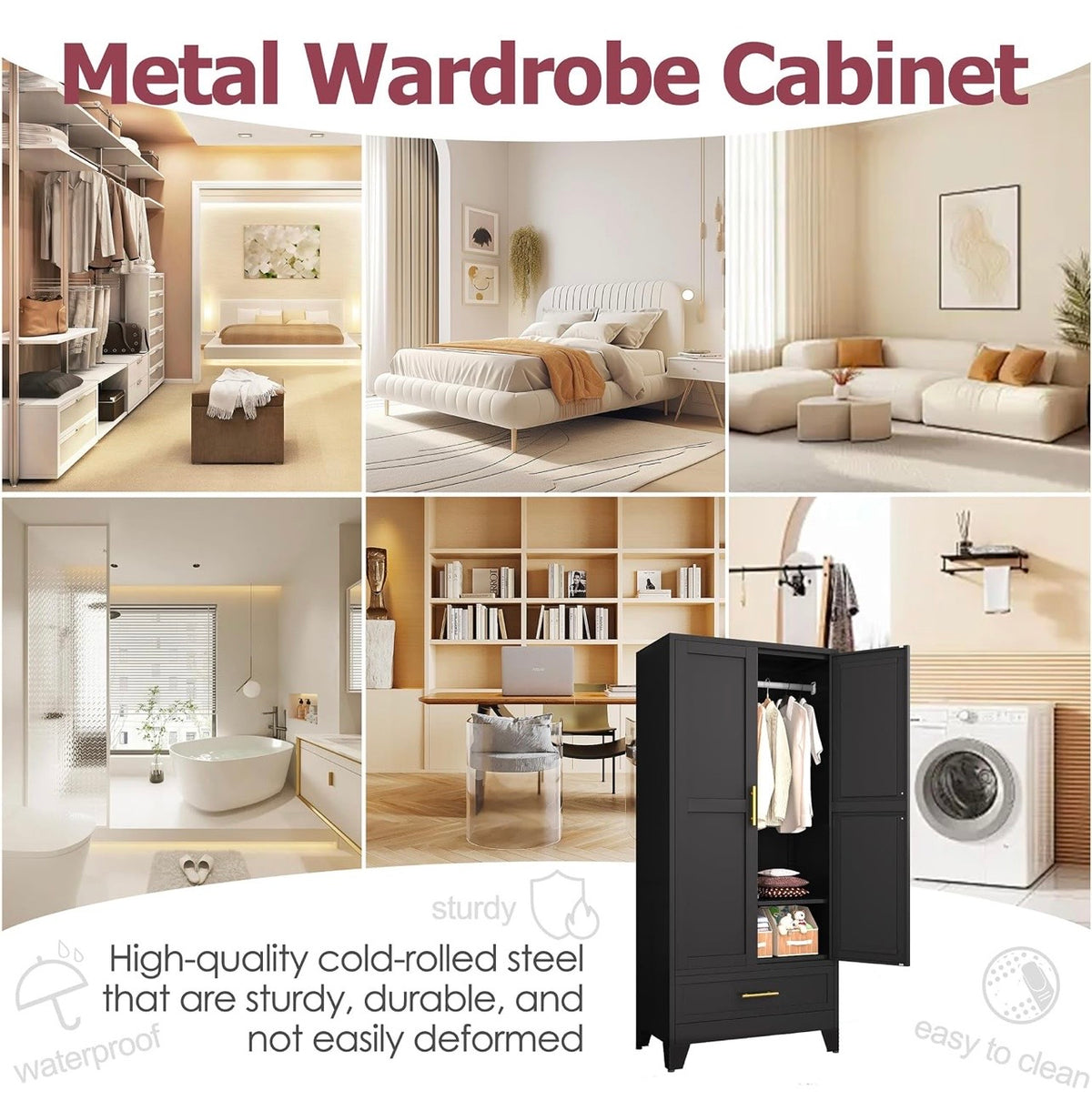 TidyLiving™ Aurelia 71” Freestanding Wardrobe with Adjustable Shelving & Hanging Rail