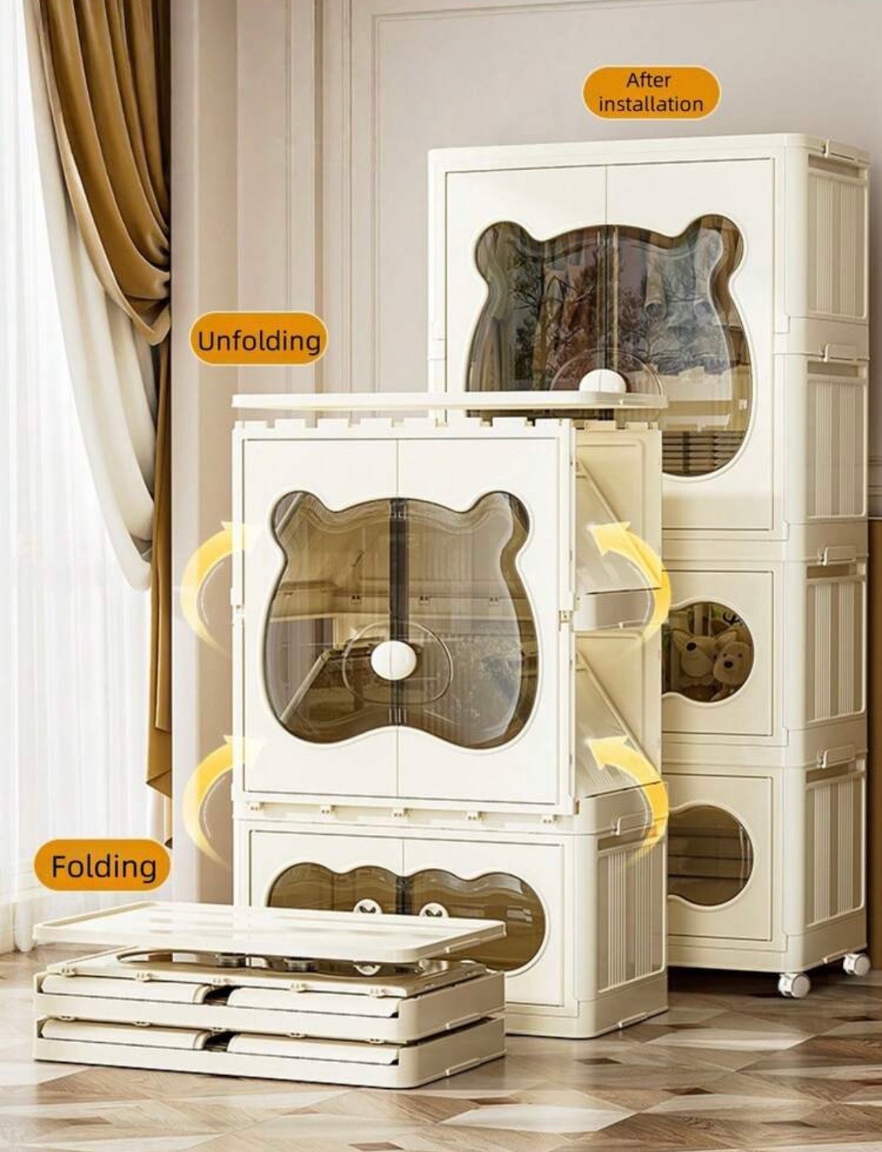 TidyLiving™ Foldable Kids Wardrobe Closet with Storage Cabinets & Hanging Organizer