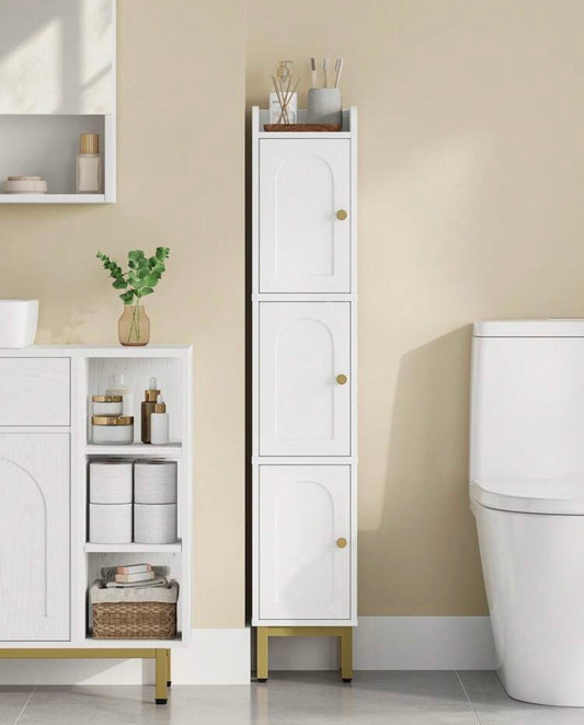 TidyLiving™ Slim Bathroom Storage Cabinet – 3-Door Freestanding Narrow Linen & Toilet Organizer