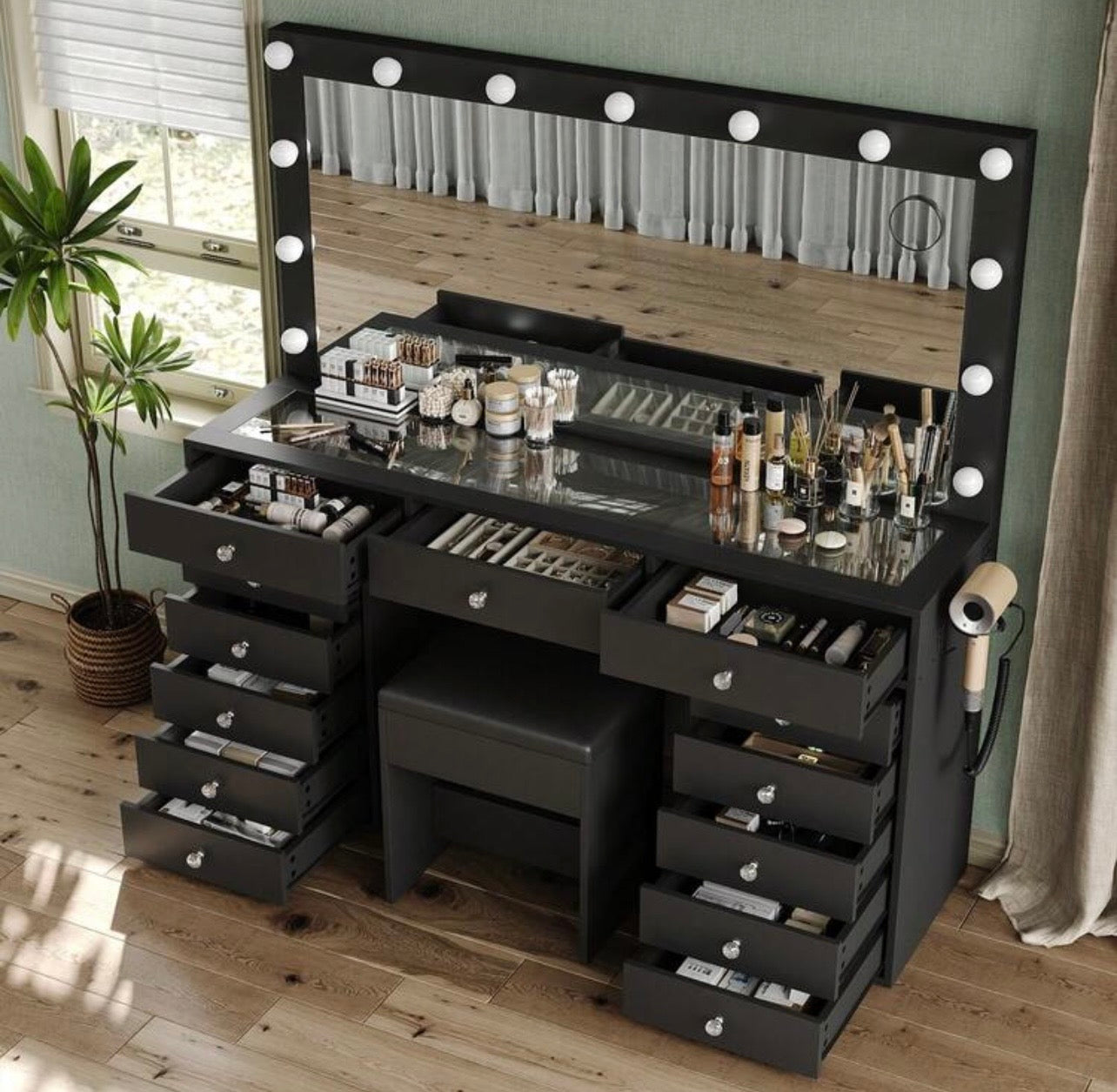 TidyLiving™ Luxury Hollywood Makeup Vanity with LED Lights & 13 Drawers