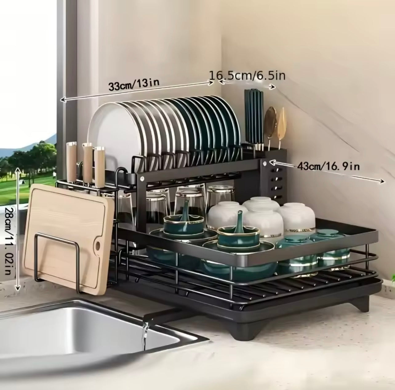 TidyLiving™ 2-Tier Dish Drying Rack – Max Capacity Organizer with Drainboard & Utensil Holder