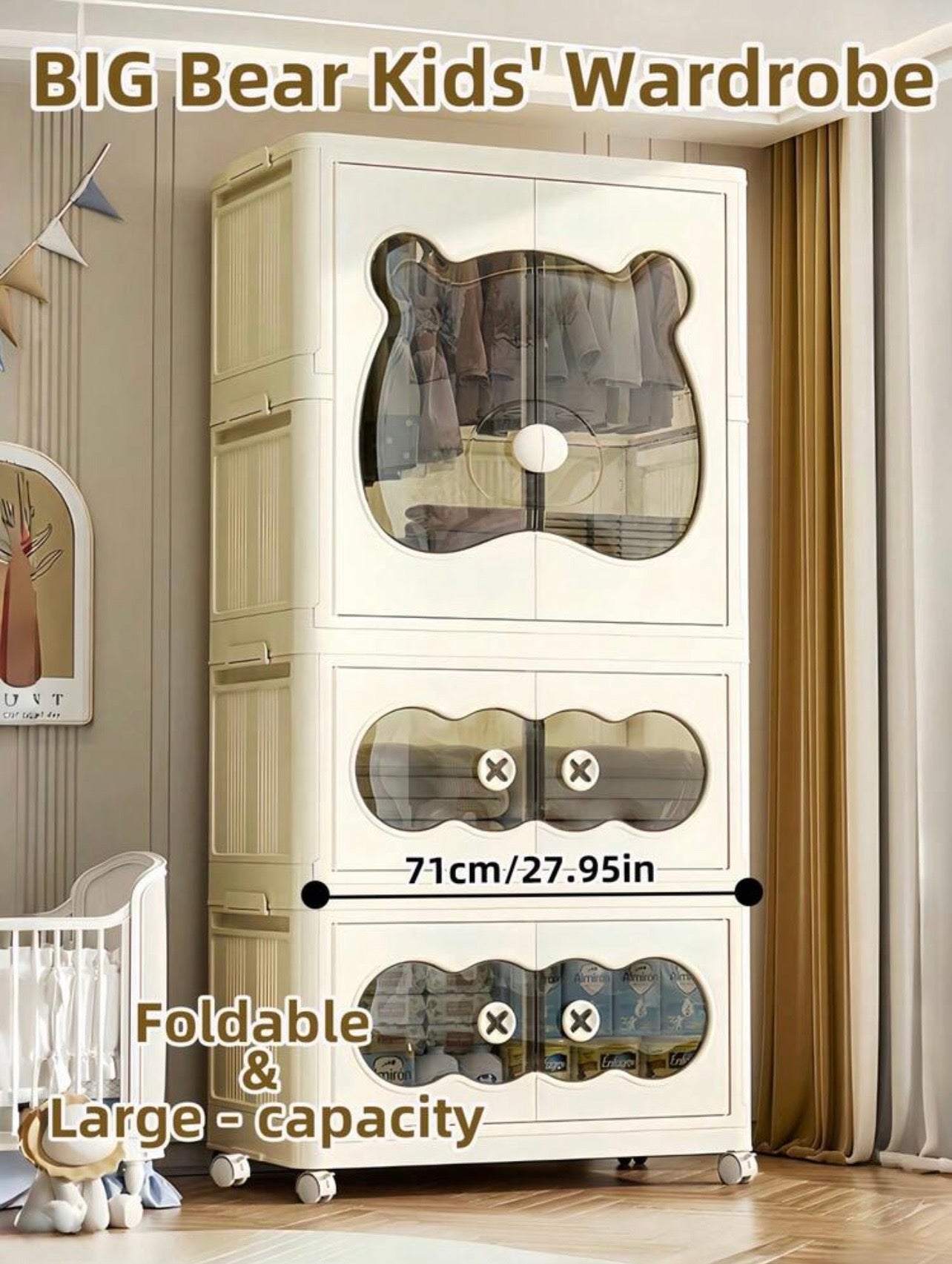 TidyLiving™ Foldable Kids Wardrobe Closet with Storage Cabinets & Hanging Organizer
