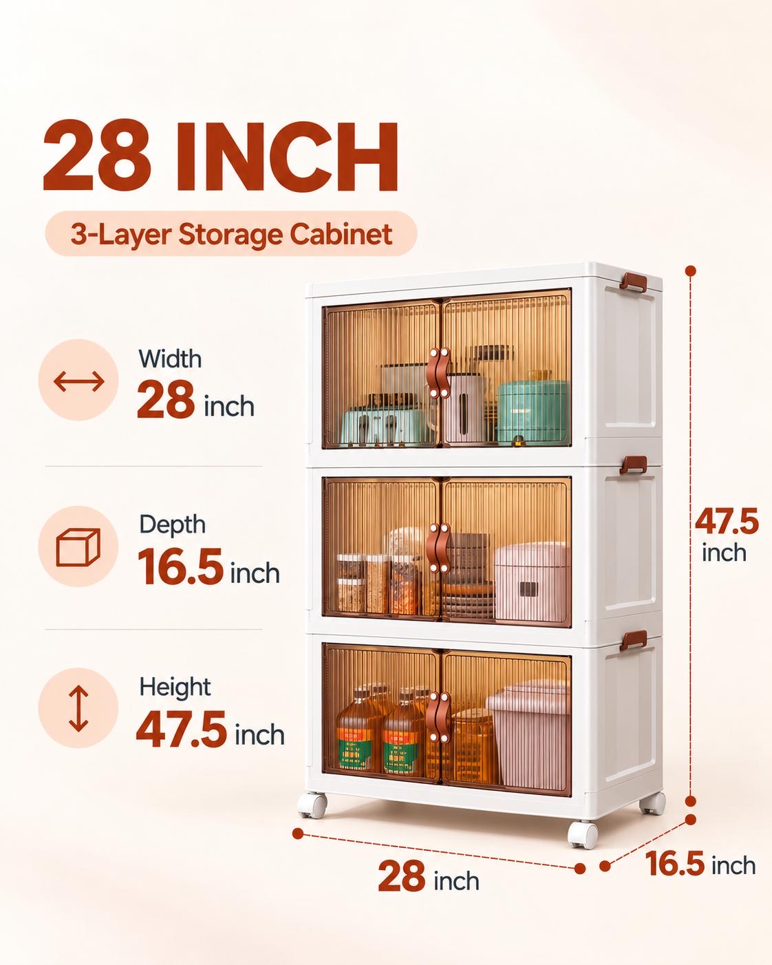 TidyLiving™ Foldable Stackable Storage Cabinet with Doors & Wheels