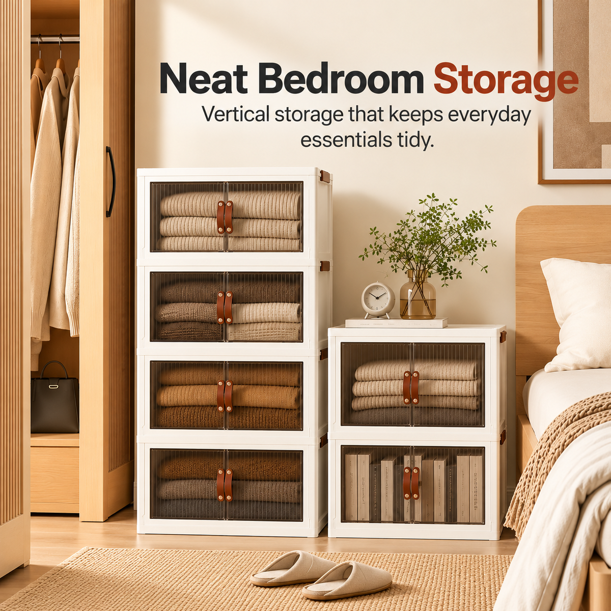 TidyLiving™ Foldable Stackable Storage Cabinet with Doors & Wheels