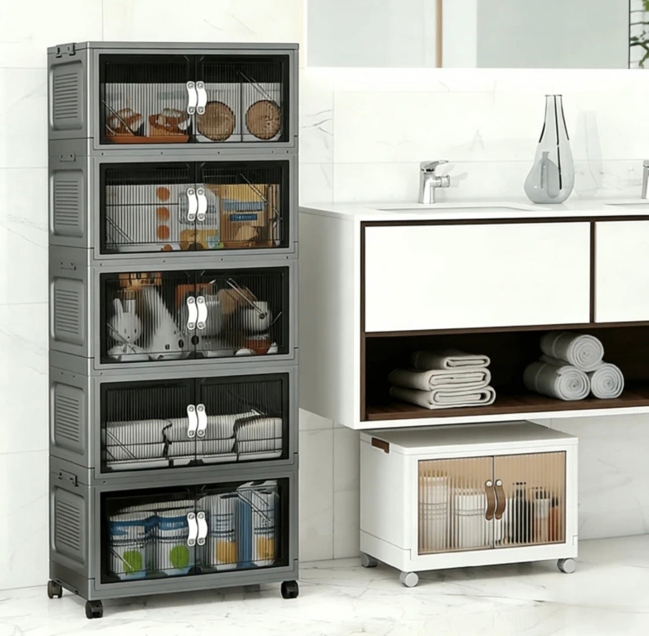 TidyLiving™ Extra Large Foldable Storage Cabinet – Stackable Organizer with Doors & Wheels