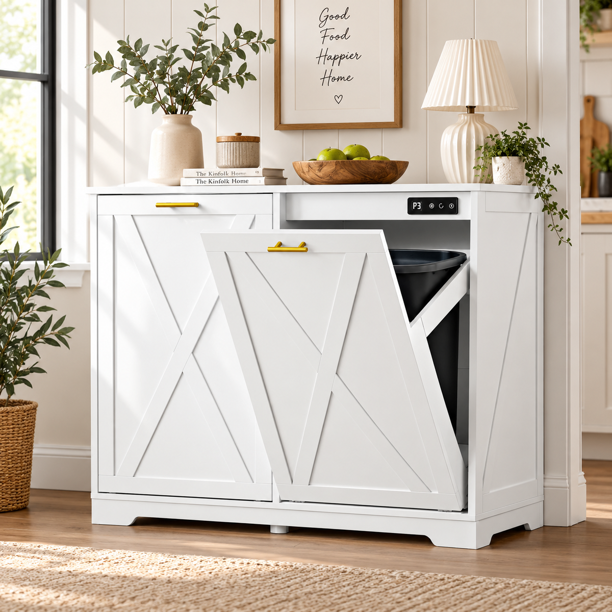 TidyLiving™ Double Tilt-Out Trash Can Cabinet with Concealed Storage