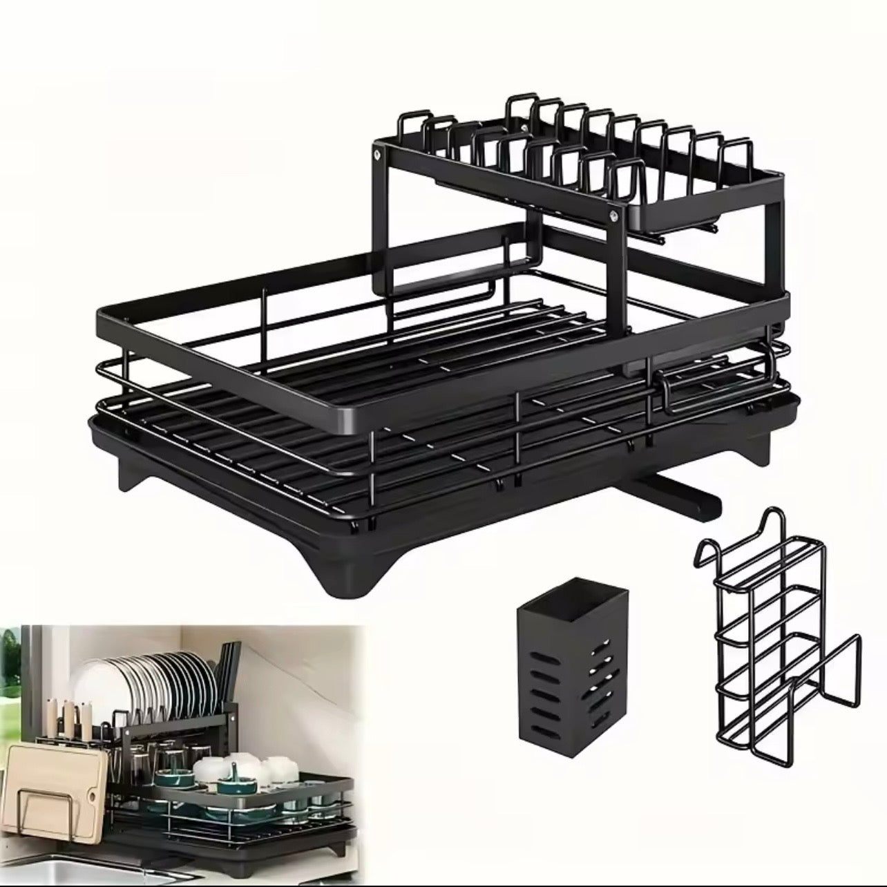 TidyLiving™ 2-Tier Dish Drying Rack – Max Capacity Organizer with Drainboard & Utensil Holder