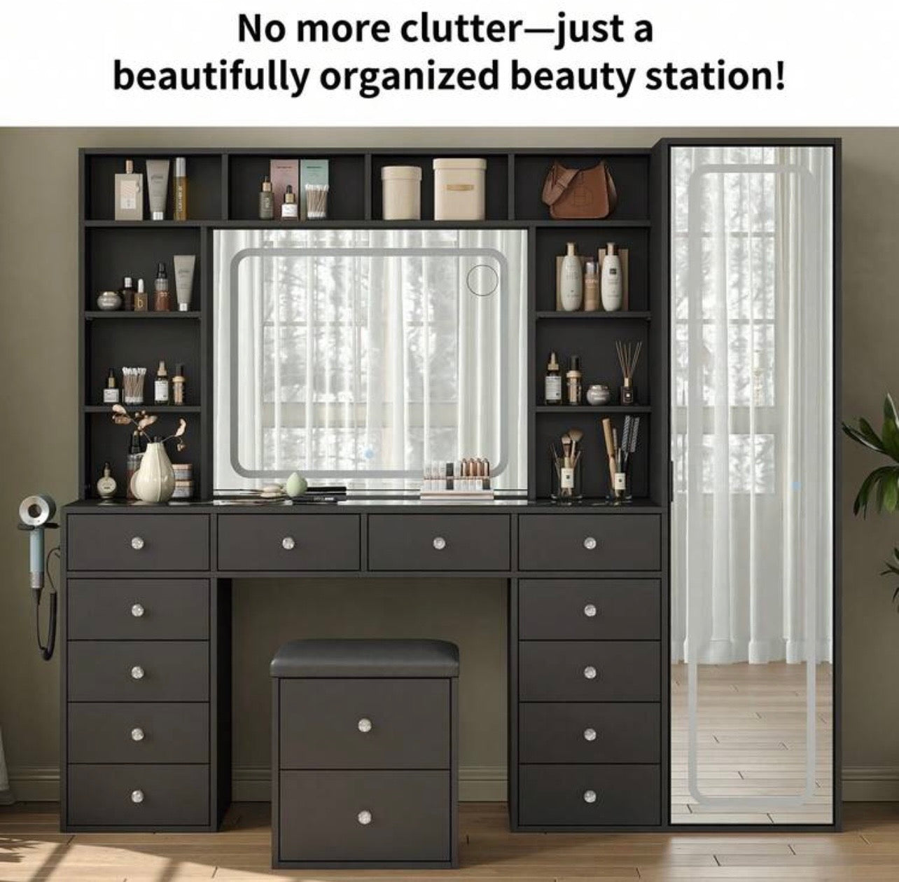 TidyLiving™ Luxury LED Makeup Vanity with Full-Length Mirror & Storage