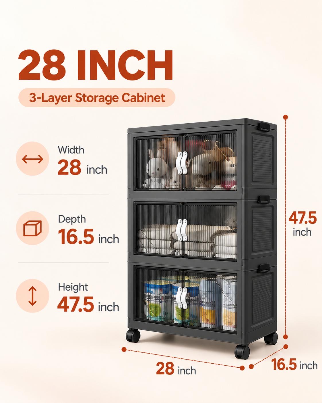 TidyLiving™ Foldable Stackable Storage Cabinet with Doors & Wheels