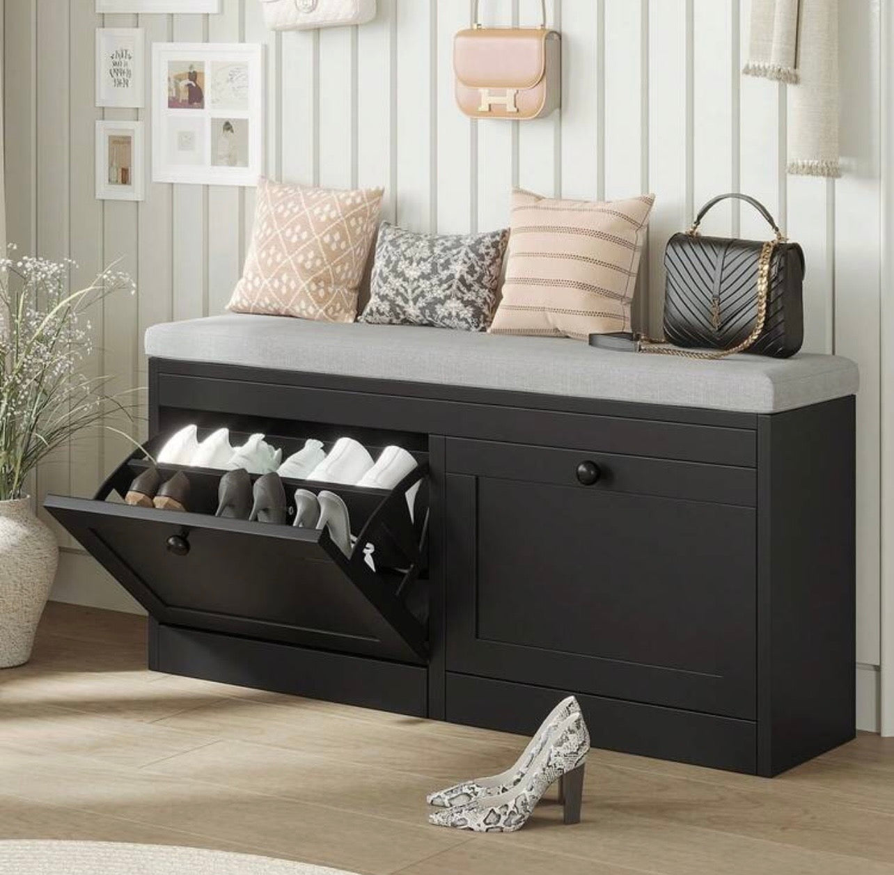 TidyLiving™ Shoe Storage Bench with Cushion & Hidden Flip-Drawer Cabinet