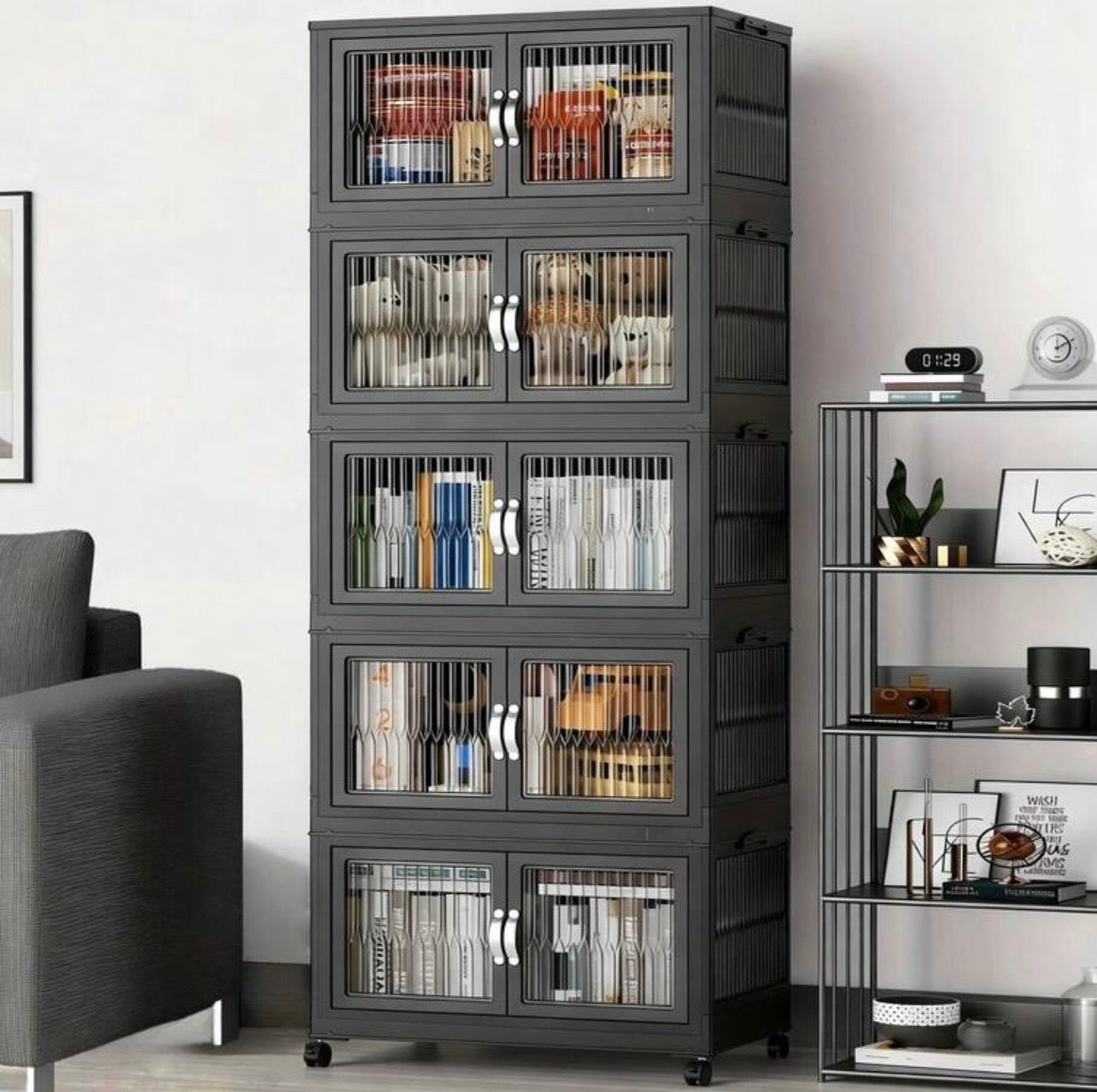 TidyLiving™ Extra Large Foldable Storage Cabinet – Stackable Organizer with Doors & Wheels