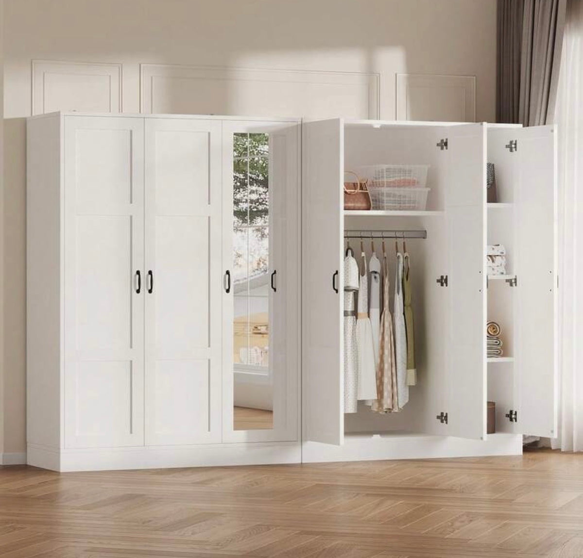 TidyLiving™ 3-Door Wardrobe with Full-Length Mirror, Hanging Rod & Adjustable Storage