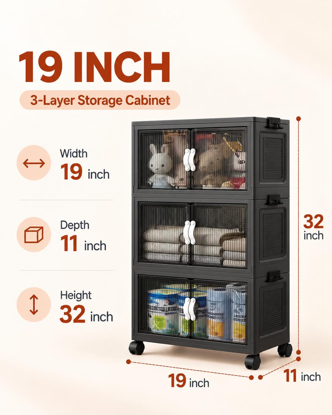 TidyLiving™ Foldable Stackable Storage Cabinet with Doors & Wheels