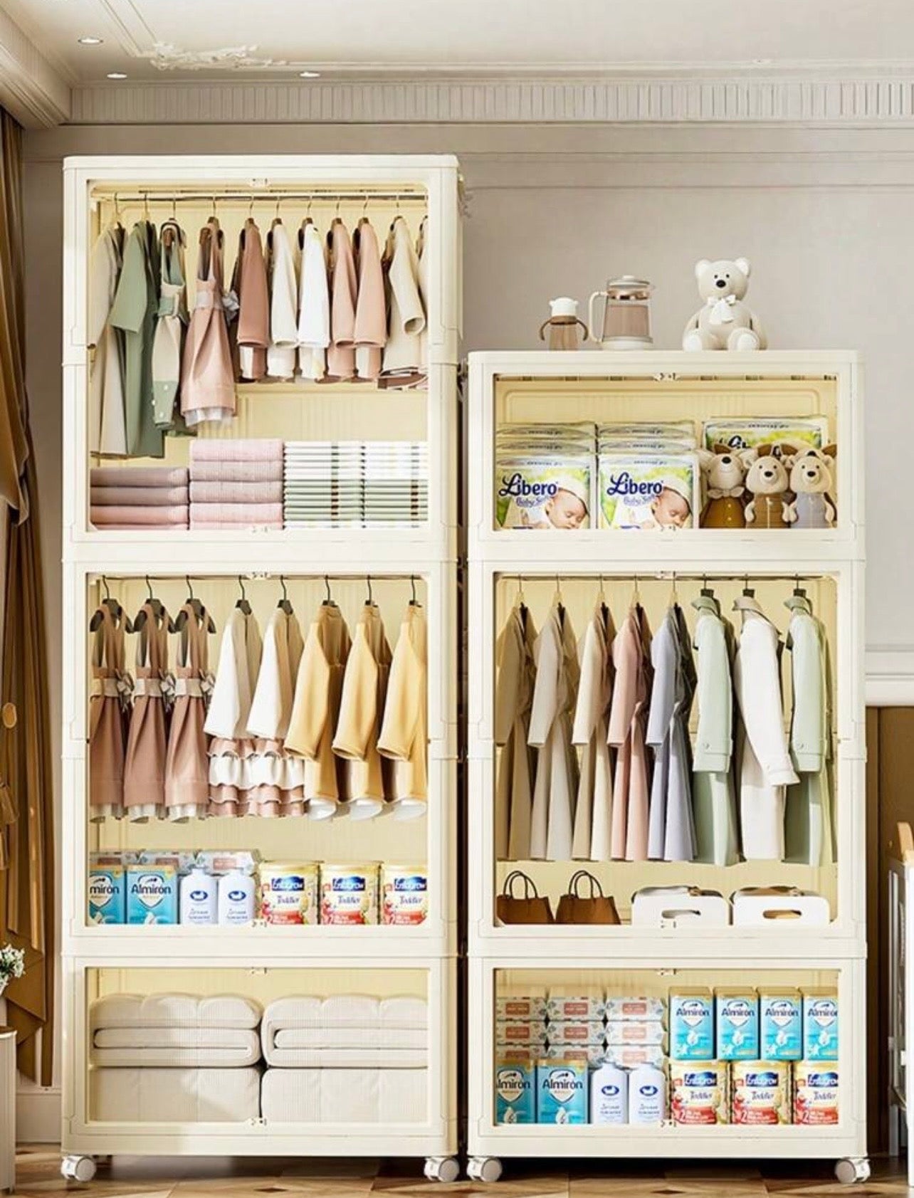 TidyLiving™ Foldable Kids Wardrobe Closet with Storage Cabinets & Hanging Organizer