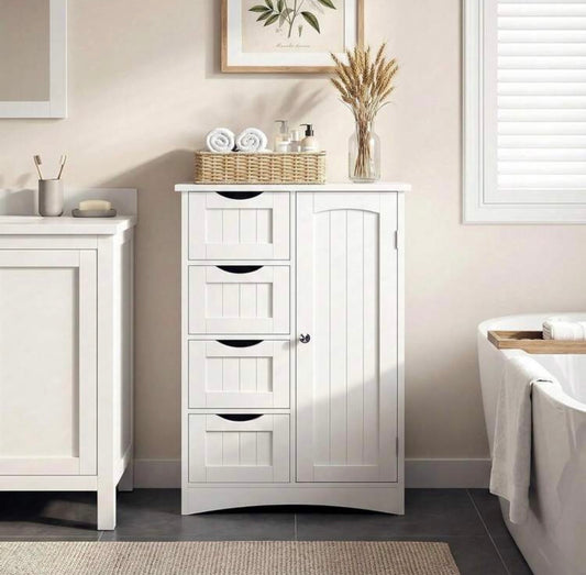 TidyLiving™ Bathroom Storage Cabinet with 4 Drawers & Adjustable Shelves – Freestanding Bathroom Organizer