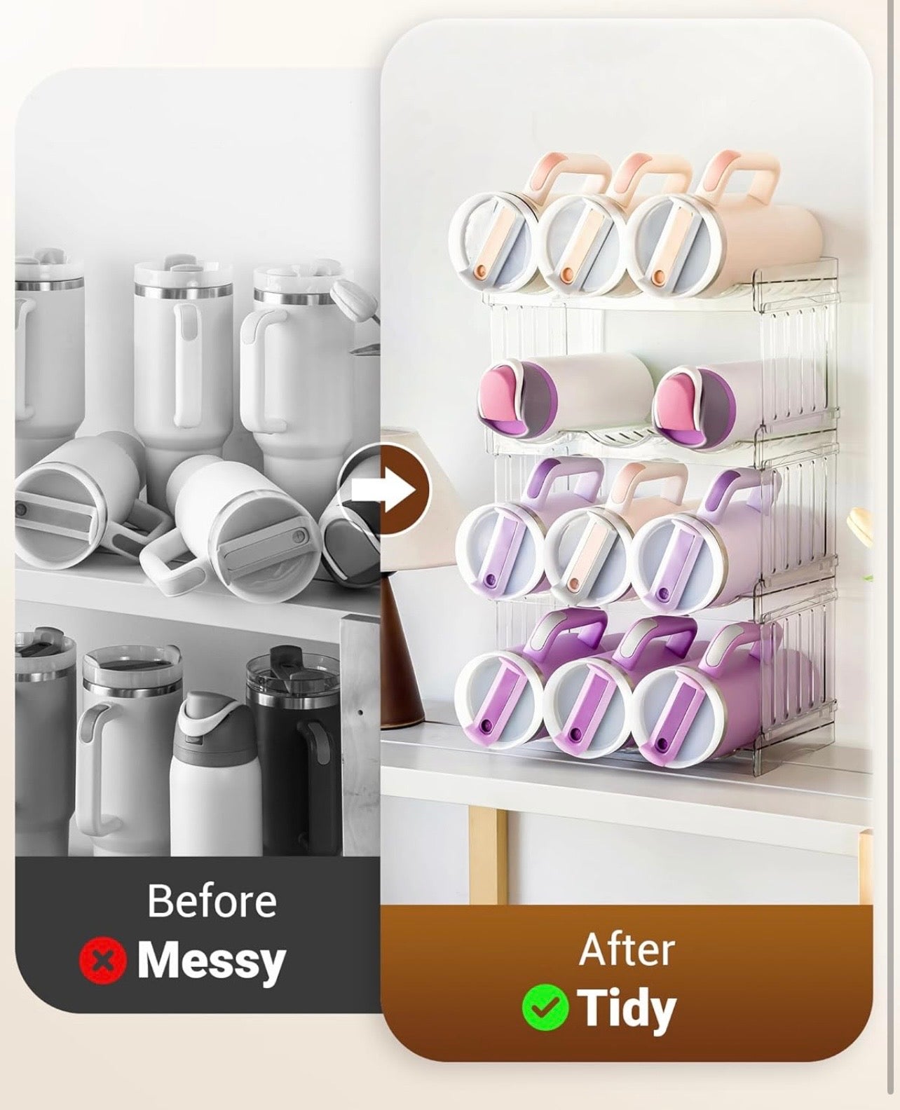 TidyLiving™ Stackable Tumbler & Water Bottle Organizer (12-Bottle Capacity)