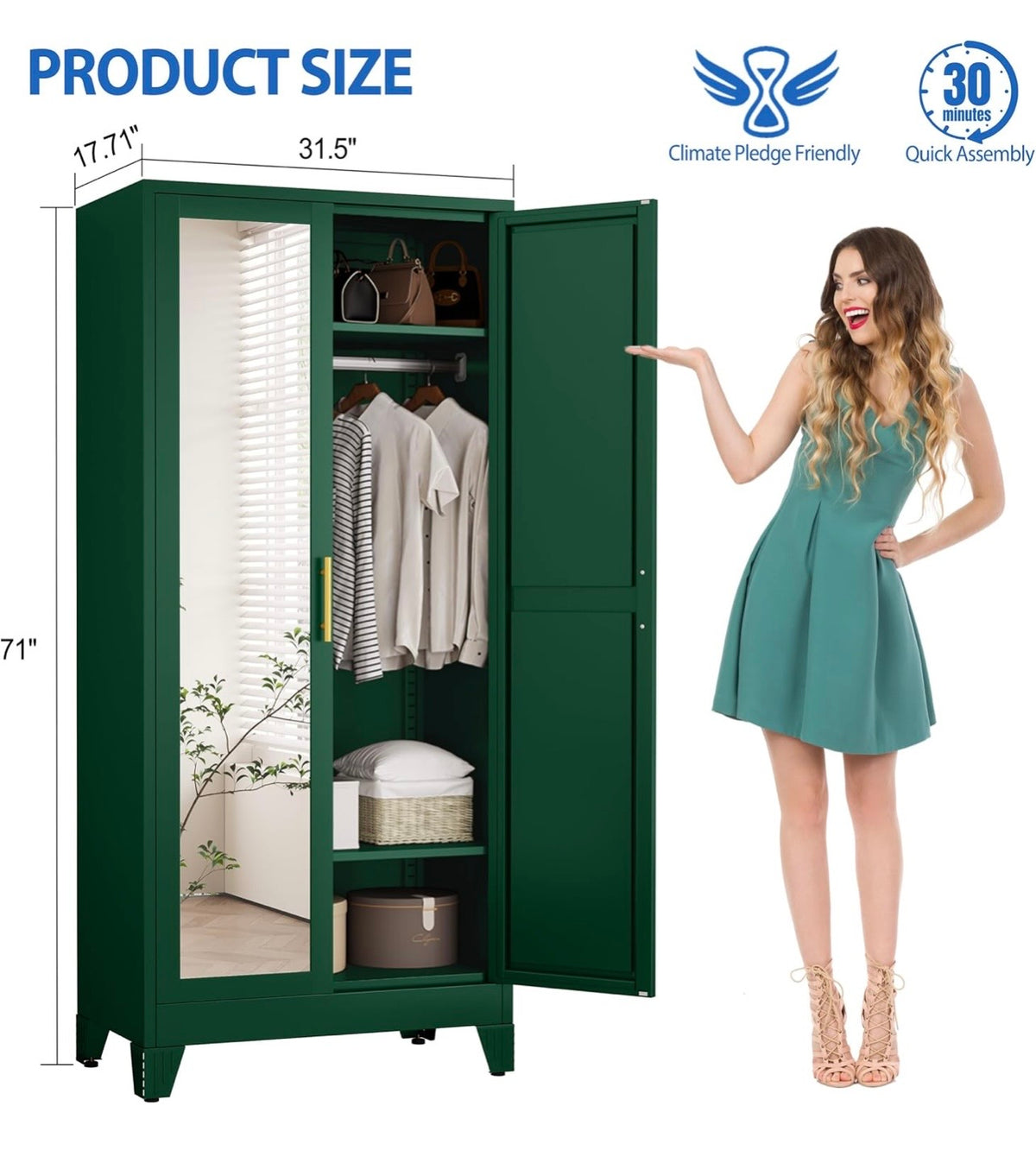 TidyLiving™ Aurelia 71” Freestanding Wardrobe with Adjustable Shelving & Hanging Rail