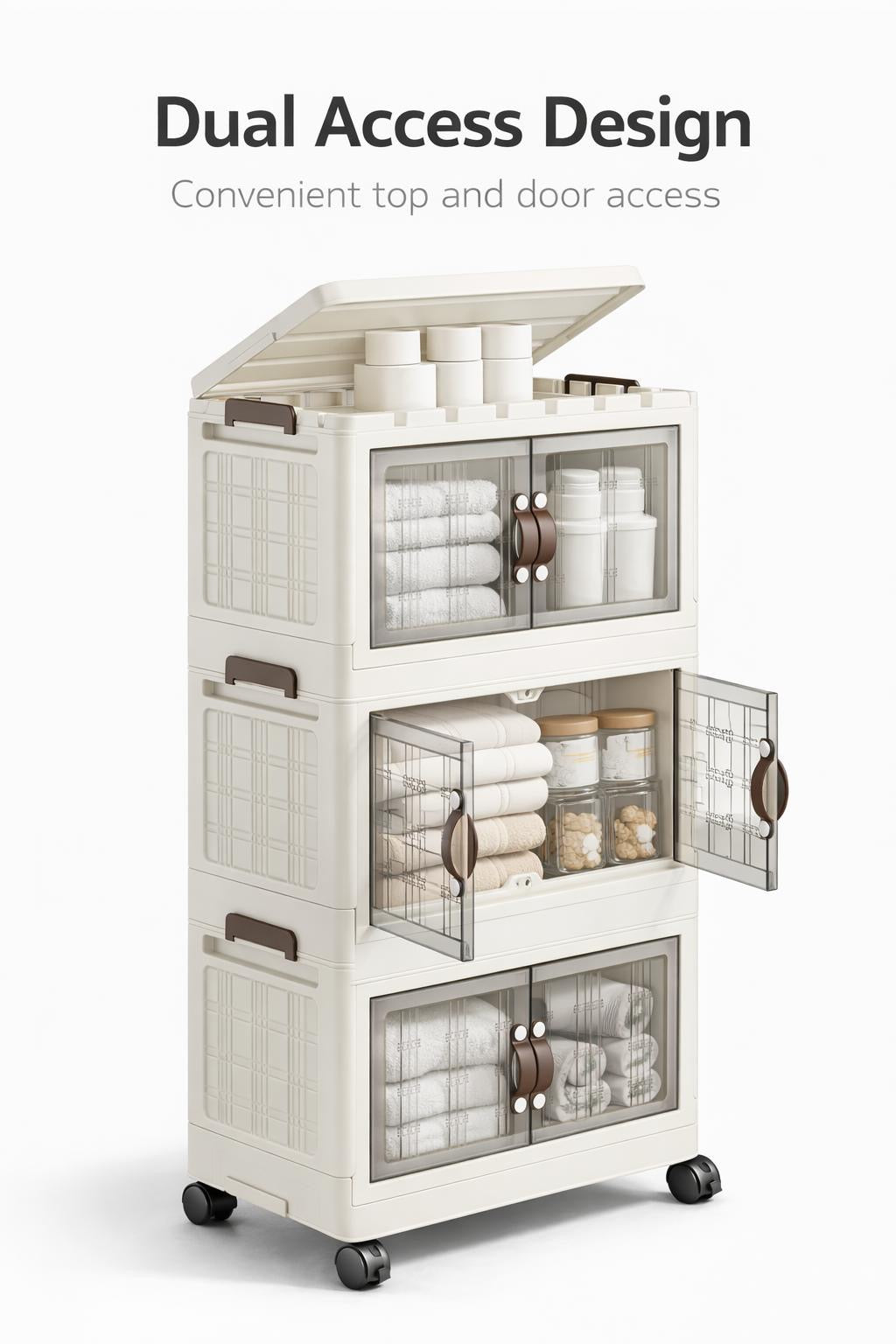 TidyLiving™ Extra Large Foldable Storage Cabinet – Stackable Organizer with Doors & Wheels