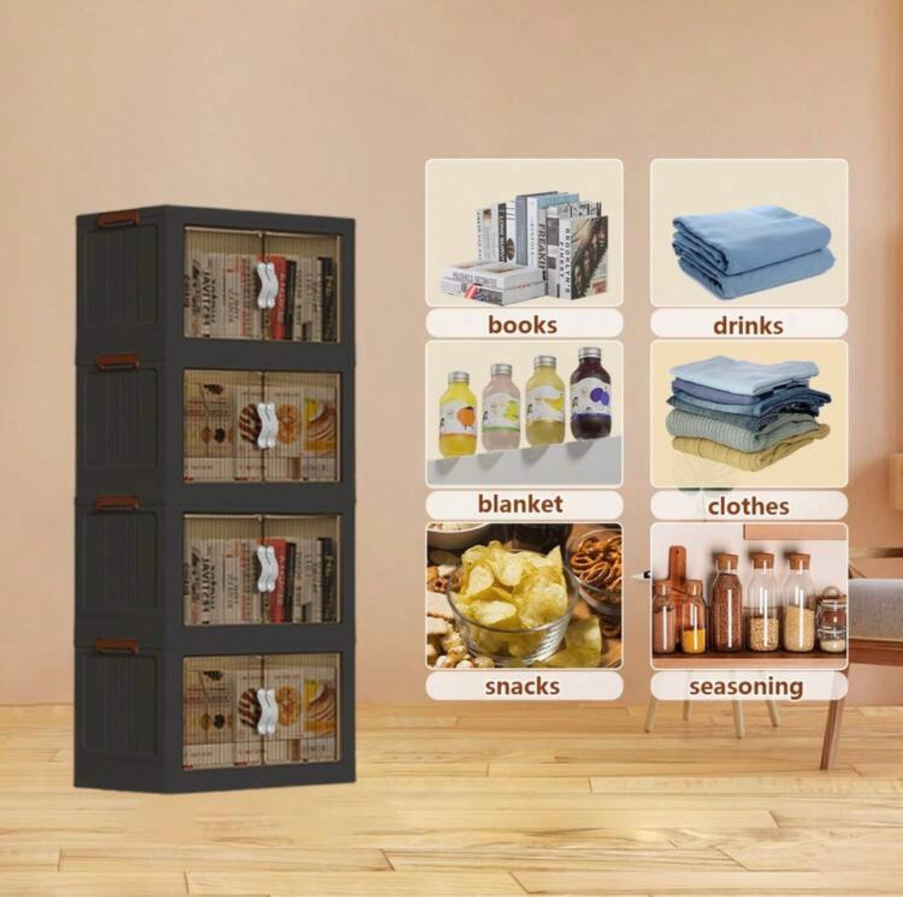 TidyLiving™ Extra Large Foldable Storage Cabinet – Stackable Organizer with Doors & Wheels