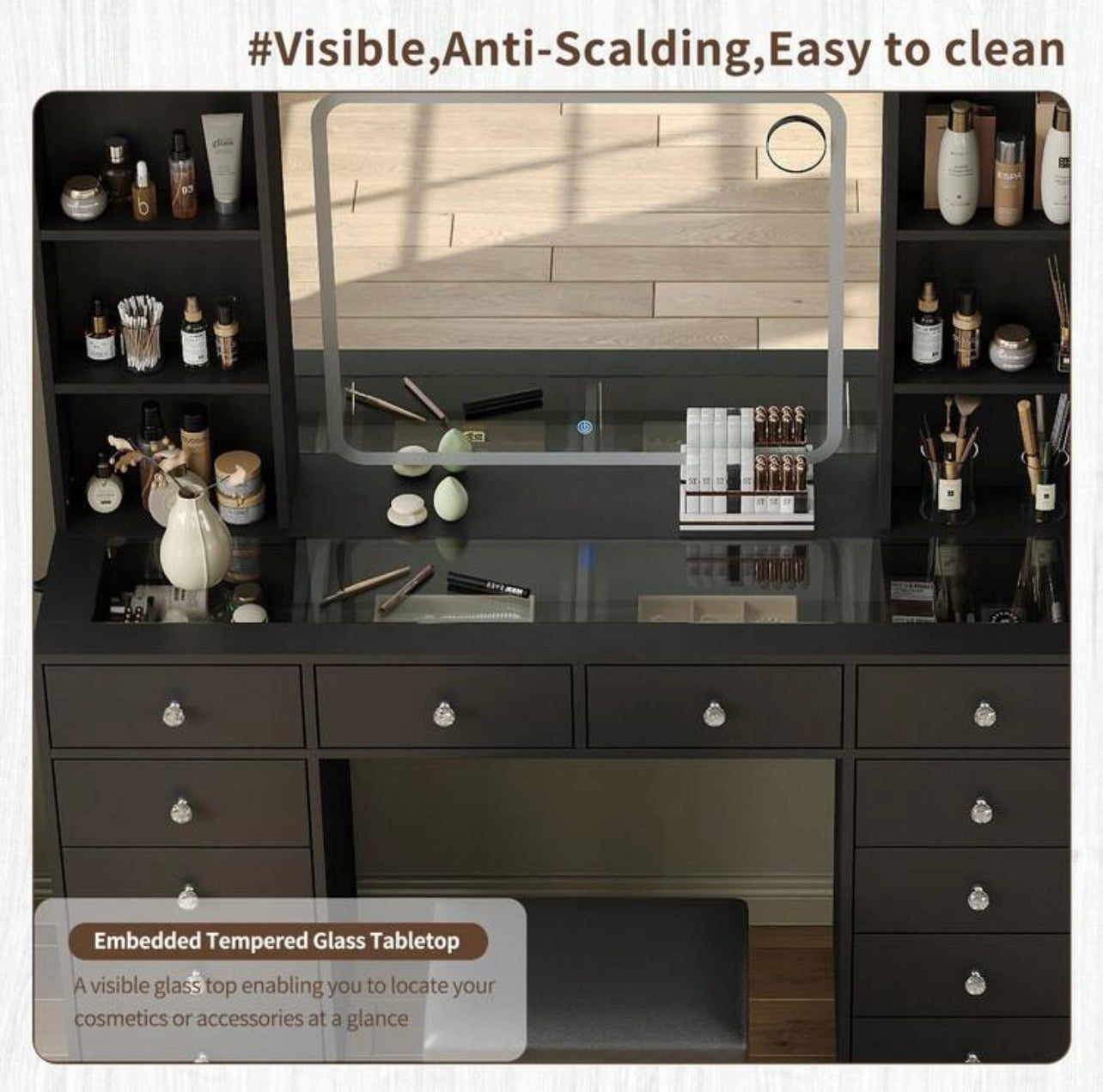 TidyLiving™ Luxury LED Makeup Vanity with Full-Length Mirror & Storage