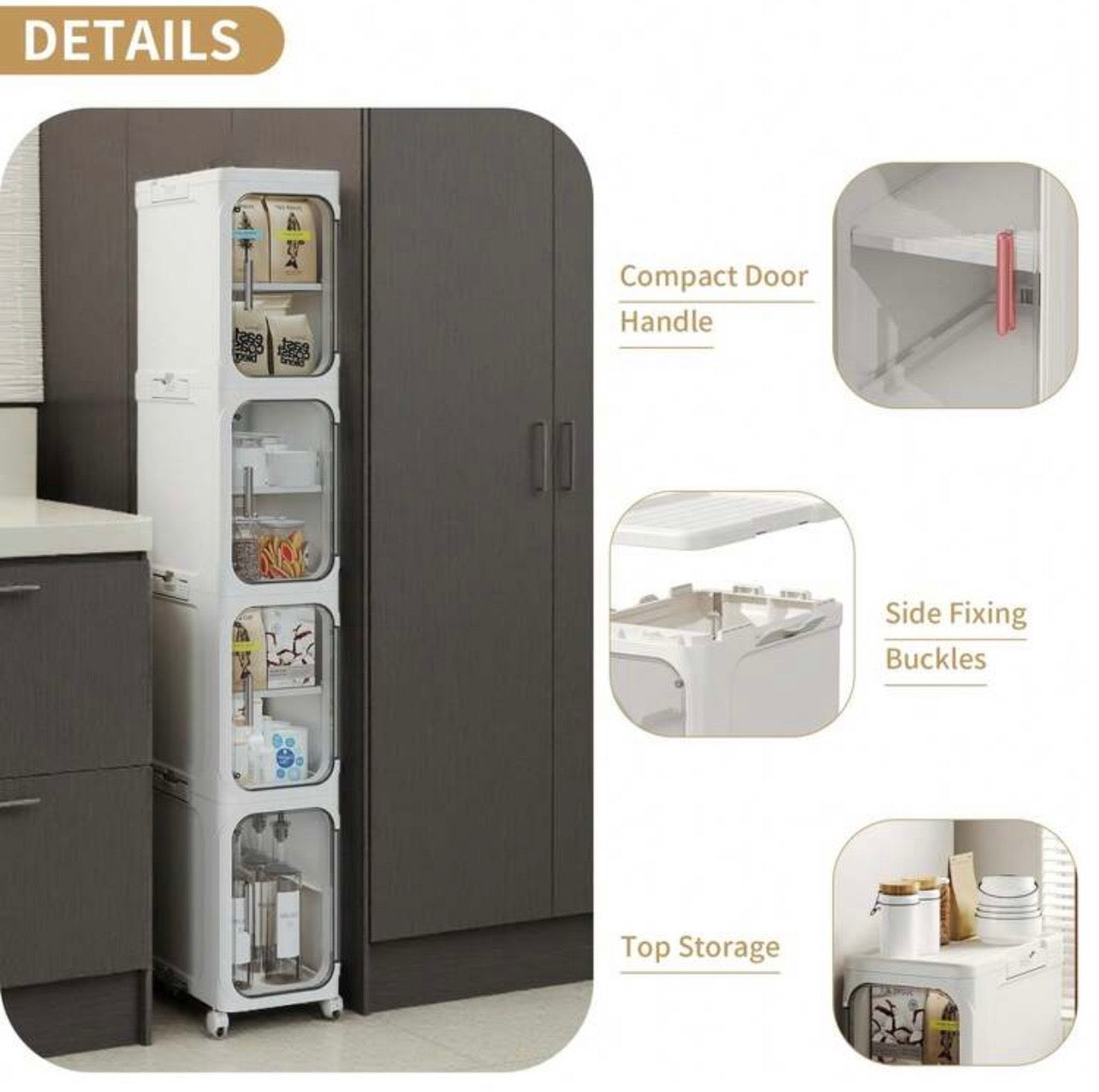 TidyLiving™ 4-Tier Slim Storage Cabinet with Clear Doors & Wheels