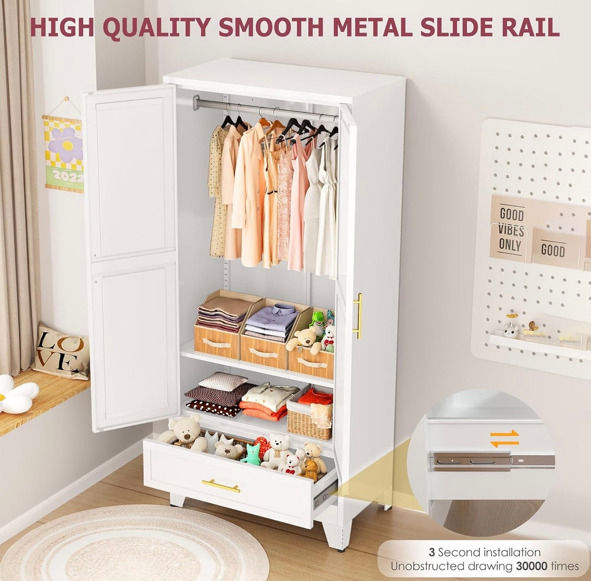TidyLiving™ Aurelia 71” Freestanding Wardrobe with Adjustable Shelving & Hanging Rail
