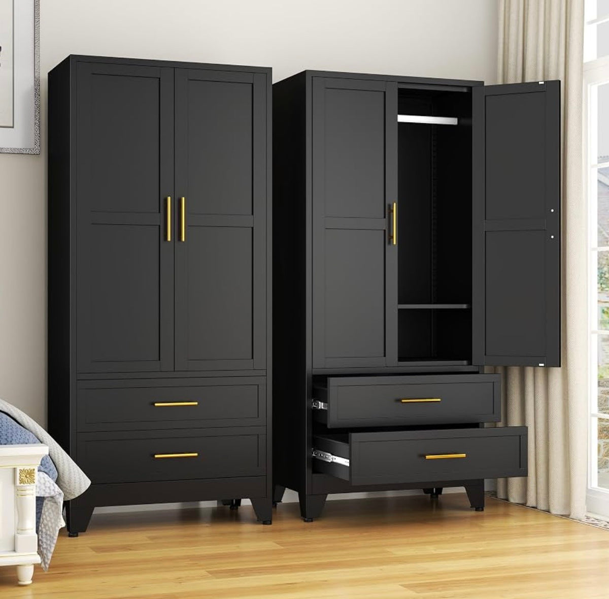 TidyLiving™ Aurelia 71” Freestanding Wardrobe with Adjustable Shelving & Hanging Rail