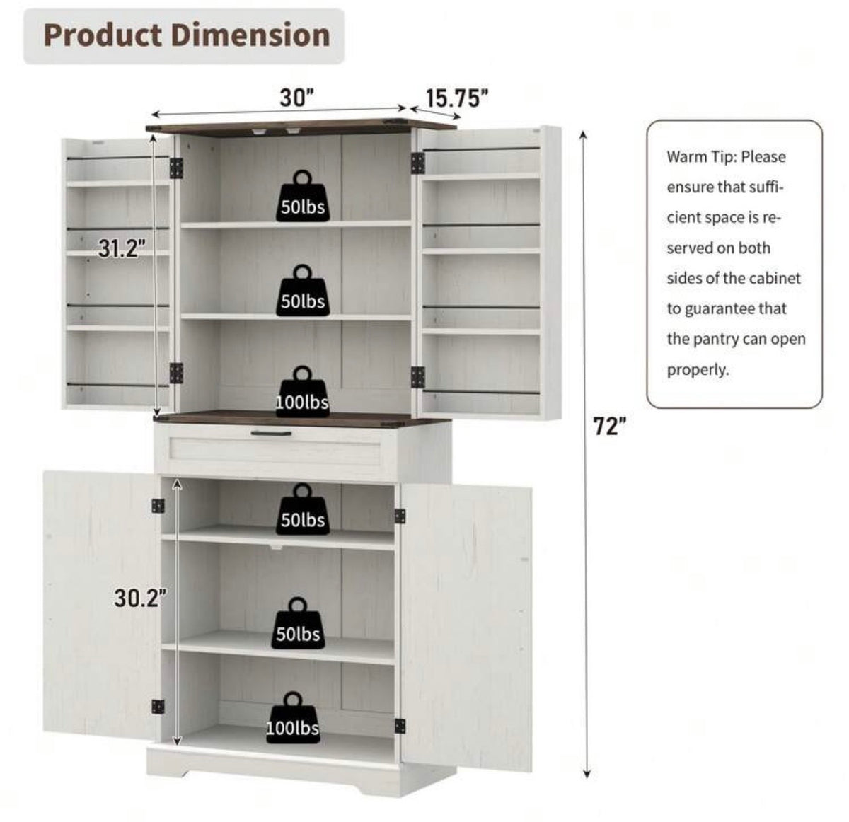 TidyLiving™ 72" Grand Pantry Storage Cabinet with 8 Door Shelves & Drawer
