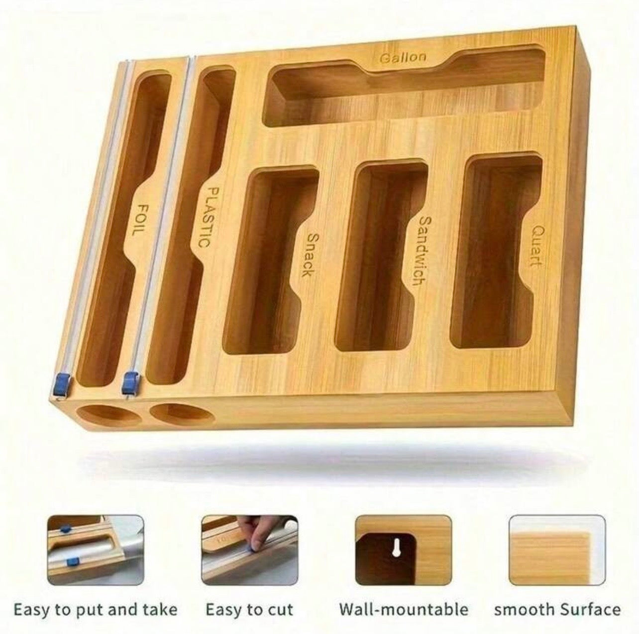 TidyLiving™ 6-in-1 Bamboo Bag Organizer & Wrap Dispenser