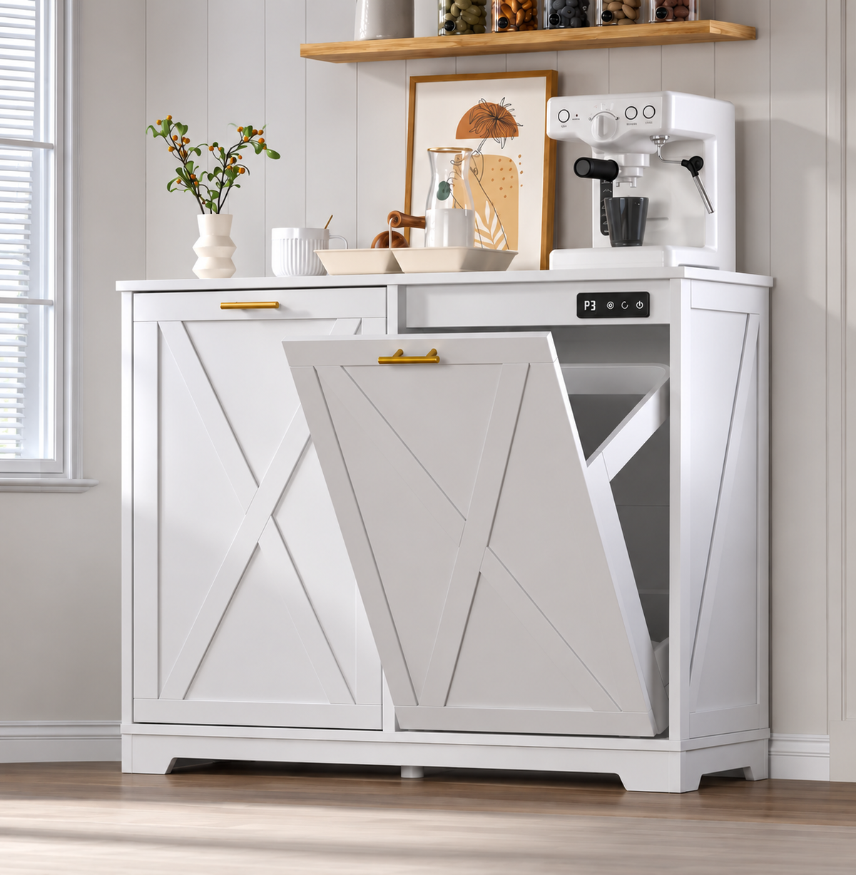 TidyLiving™ Double Tilt-Out Trash Can Cabinet with Concealed Storage