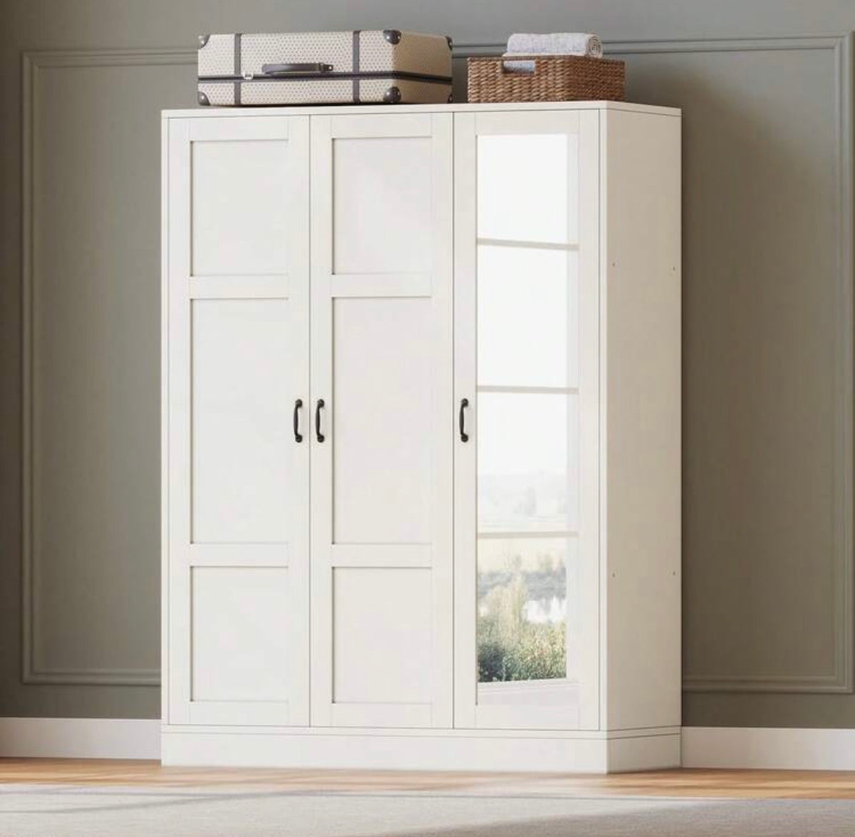 TidyLiving™ 3-Door Wardrobe with Full-Length Mirror, Hanging Rod & Adjustable Storage