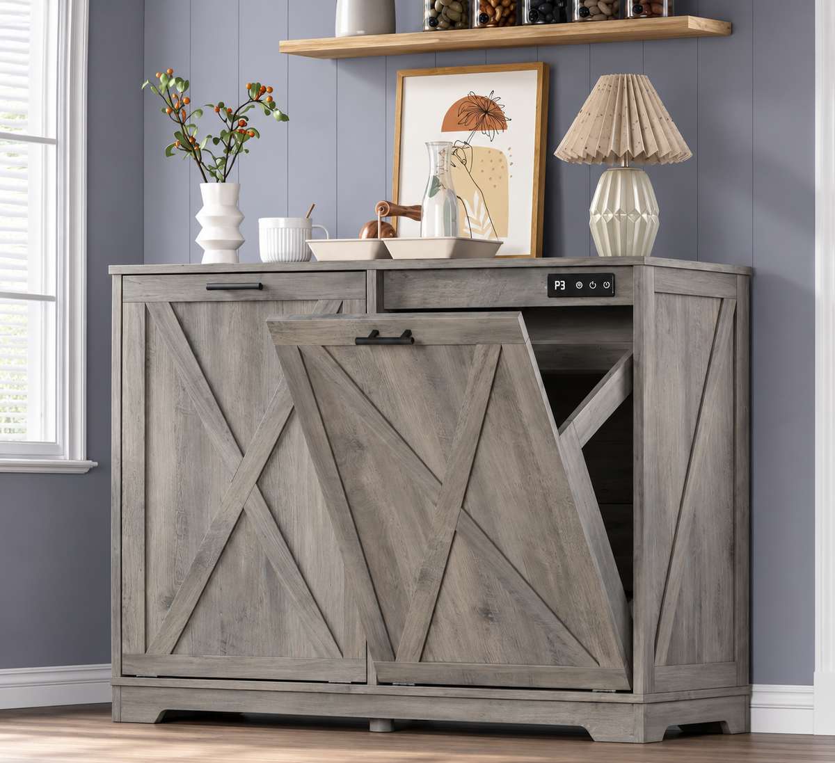 TidyLiving™ Double Tilt-Out Trash Can Cabinet with Concealed Storage