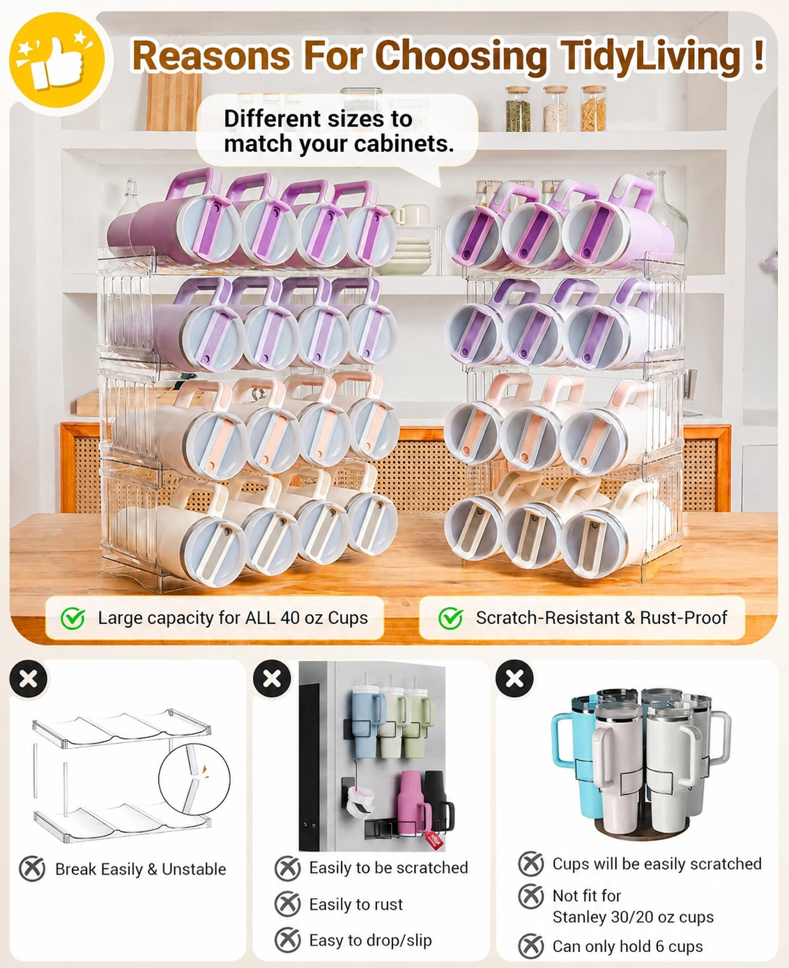TidyLiving™ Stackable Tumbler & Water Bottle Organizer (12-Bottle Capacity)
