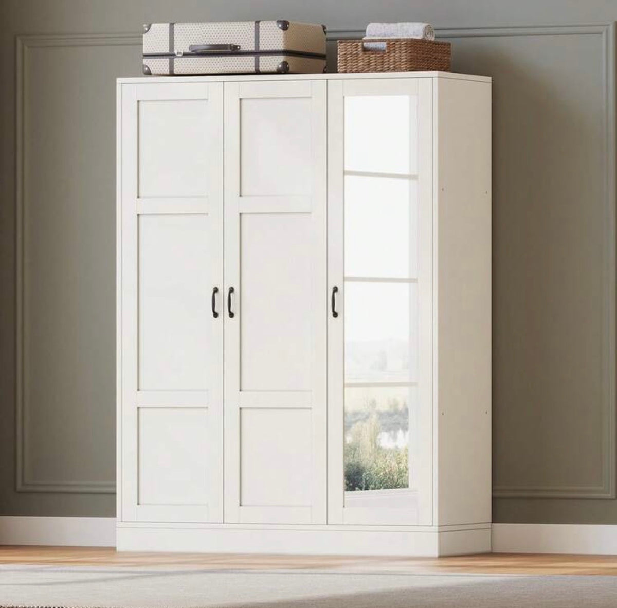TidyLiving™ 3-Door Wardrobe with Full-Length Mirror, Hanging Rod & Adjustable Storage