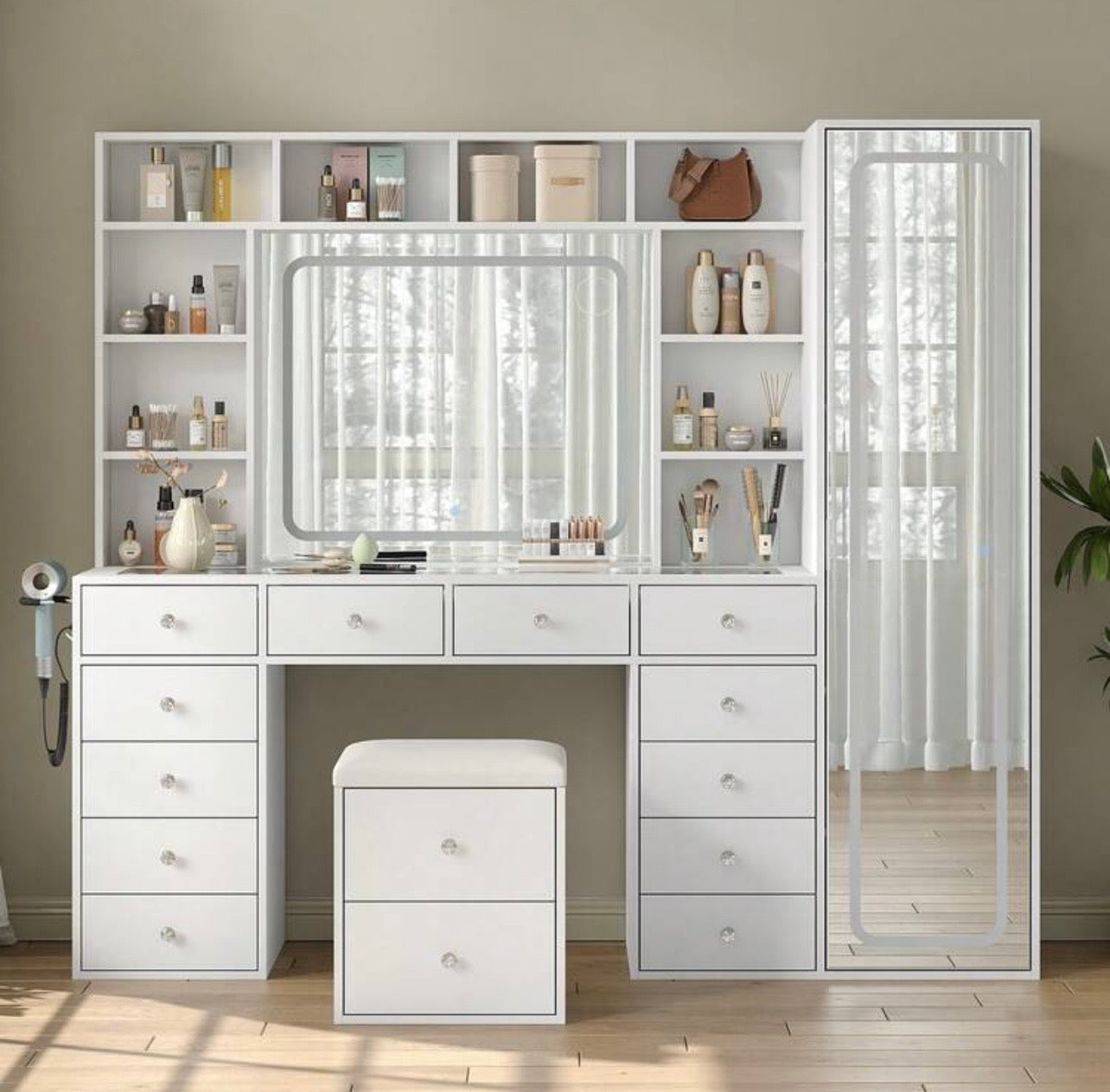 TidyLiving™ Luxury LED Makeup Vanity with Full-Length Mirror & Storage