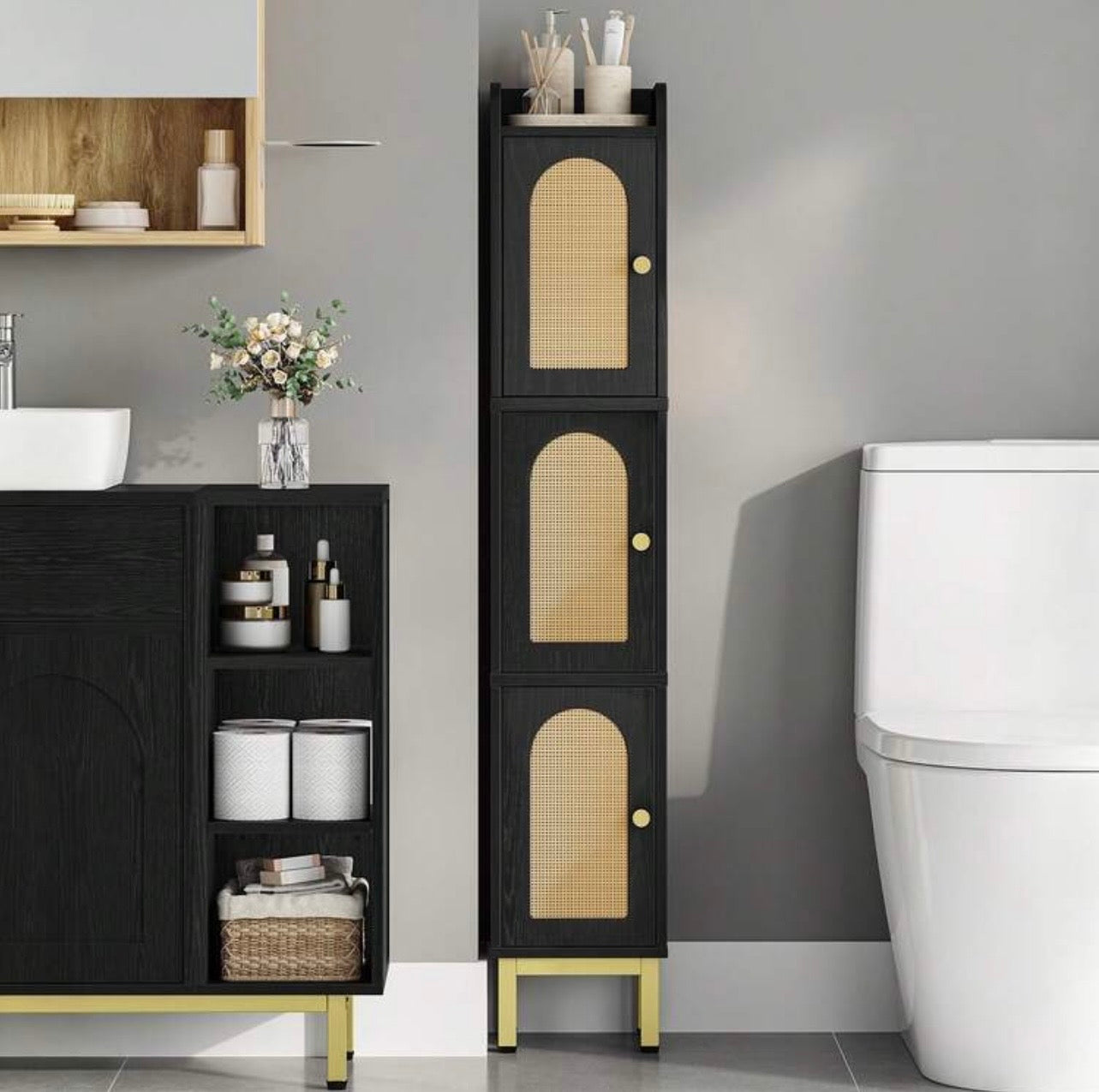 TidyLiving™ Slim Bathroom Storage Cabinet – 3-Door Freestanding Narrow Linen & Toilet Organizer