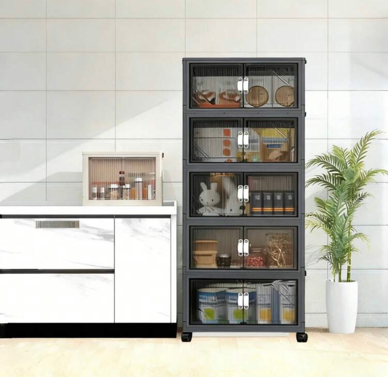 TidyLiving™ Extra Large Foldable Storage Cabinet – Stackable Organizer with Doors & Wheels