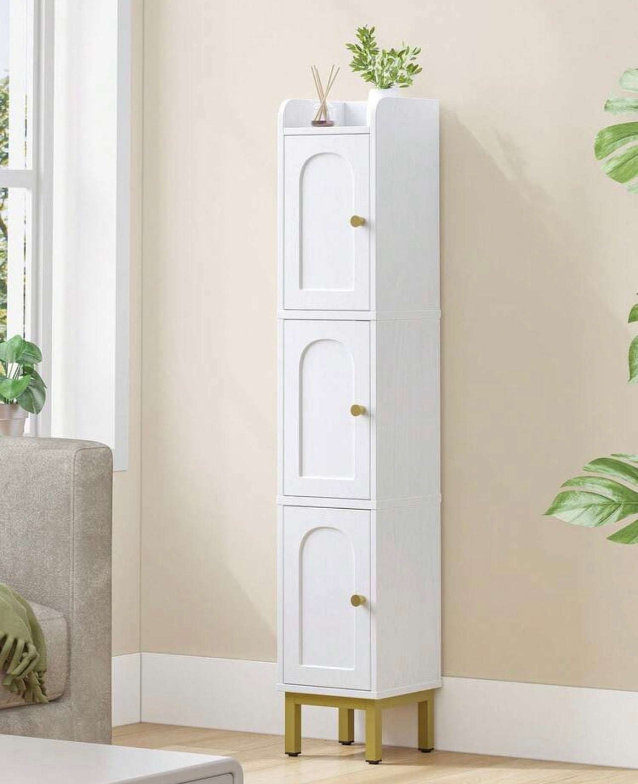 TidyLiving™ Slim Bathroom Storage Cabinet – 3-Door Freestanding Narrow Linen & Toilet Organizer