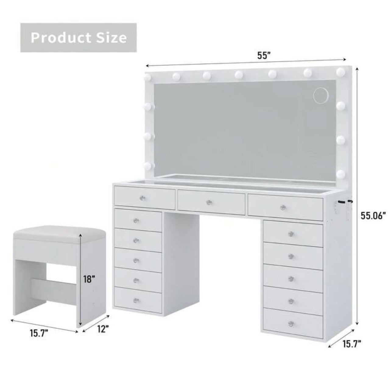 TidyLiving™ Luxury Hollywood Makeup Vanity with LED Lights & 13 Drawers
