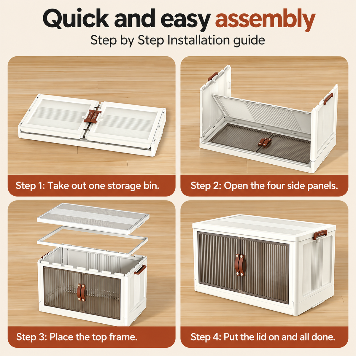 TidyLiving™ Foldable Stackable Storage Cabinet with Doors & Wheels