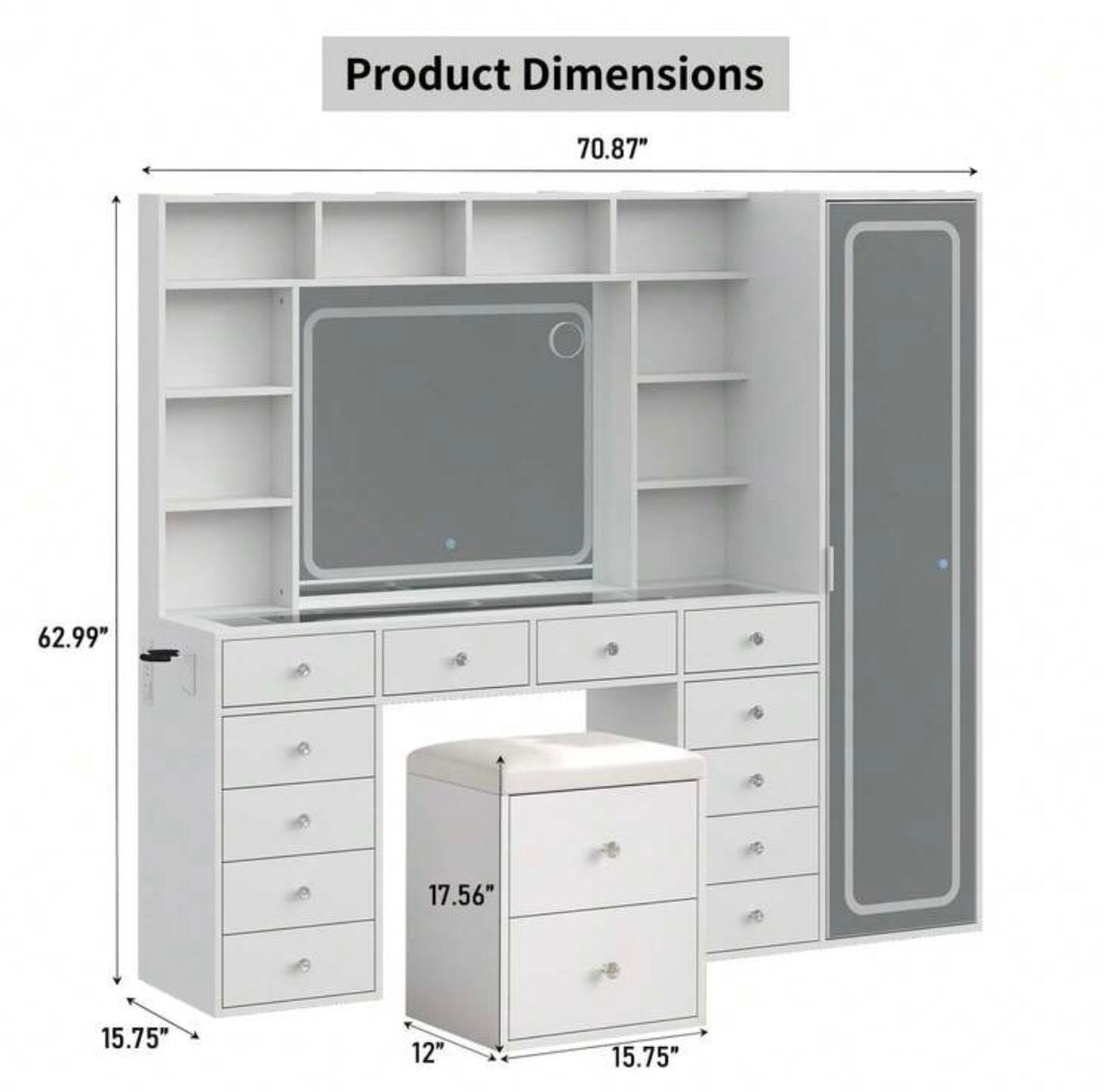 TidyLiving™ Luxury LED Makeup Vanity with Full-Length Mirror & Storage