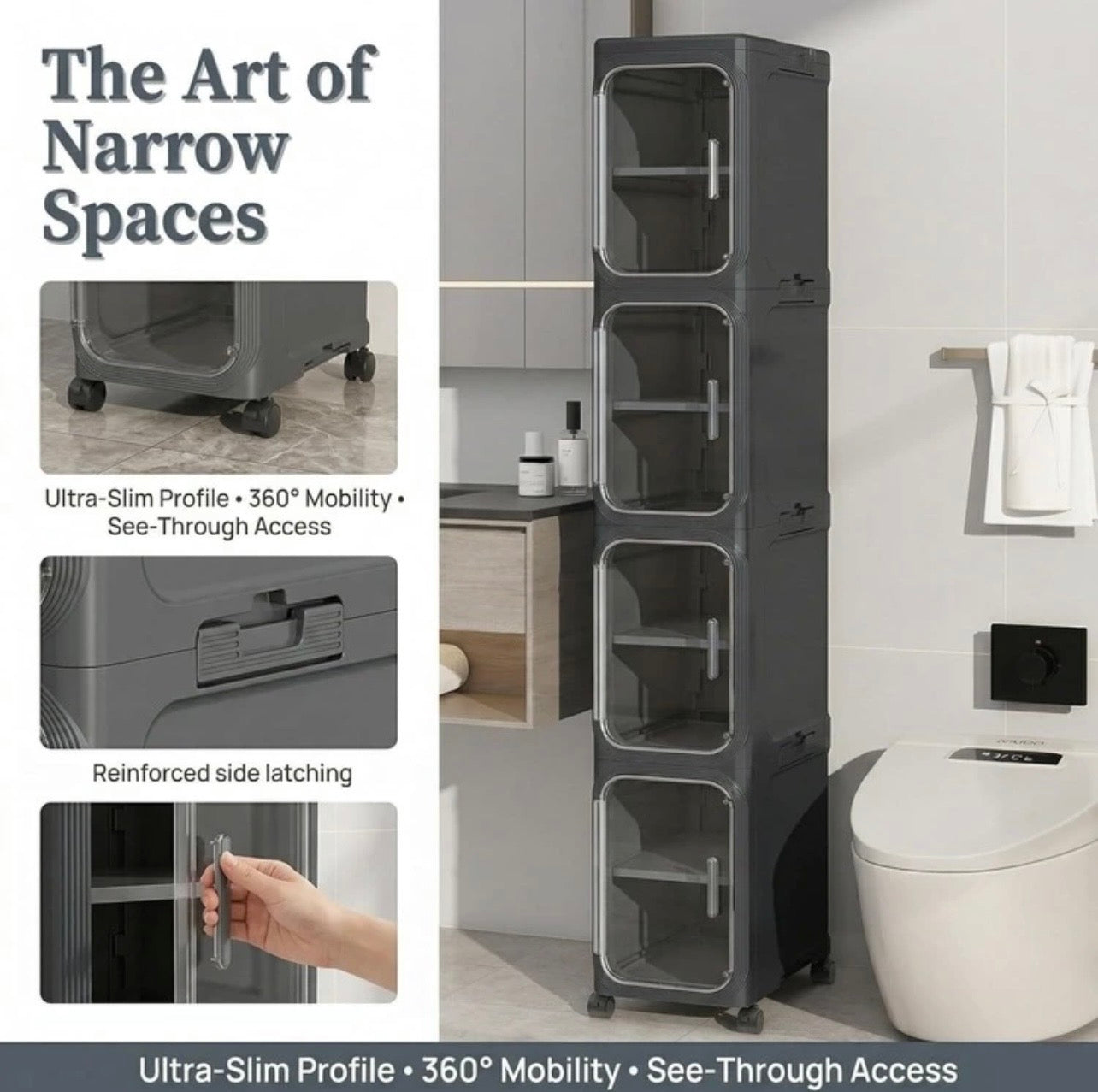 TidyLiving™ Premium Slim Storage Cabinet with Clear Doors & Wheels