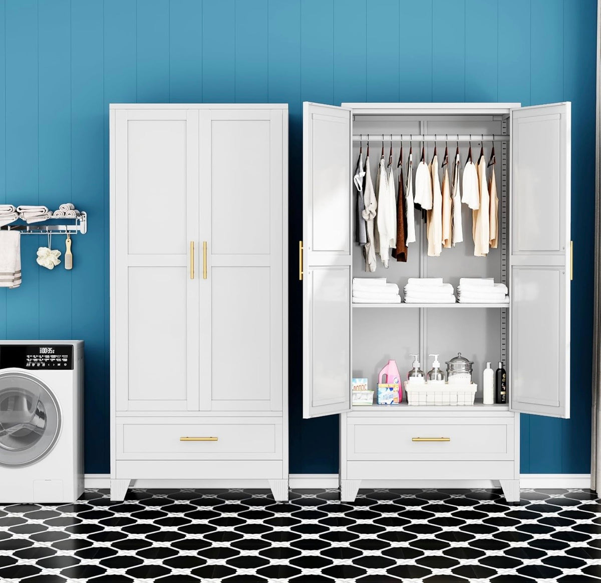 TidyLiving™ Aurelia 71” Freestanding Wardrobe with Adjustable Shelving & Hanging Rail
